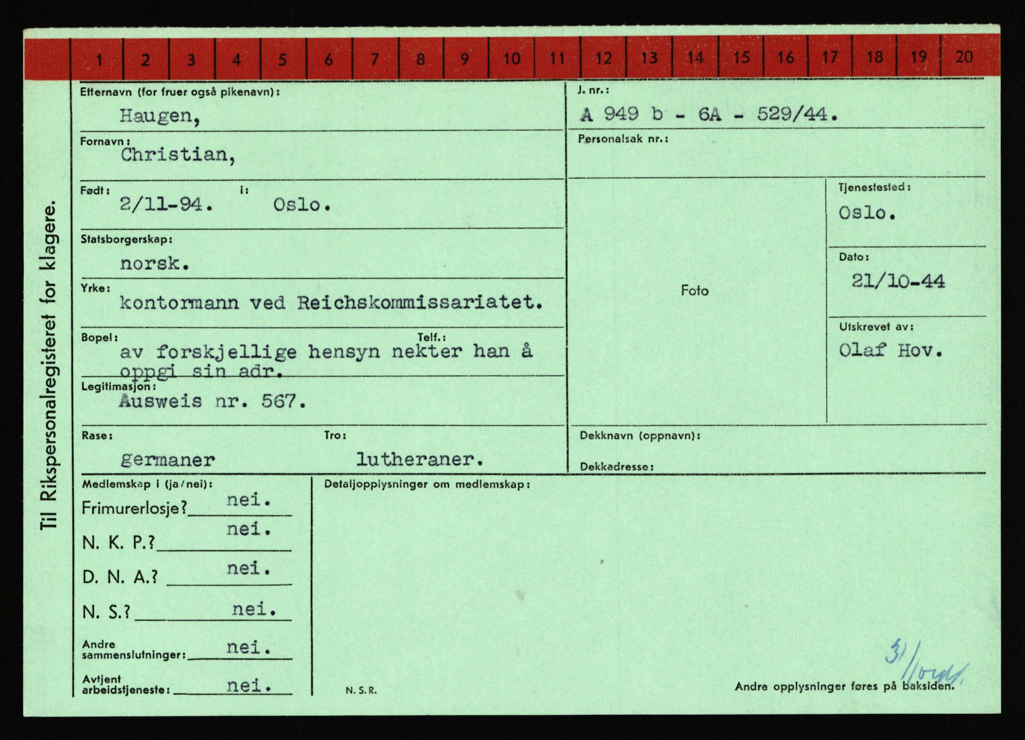 Statspolitiet - Hovedkontoret / Osloavdelingen, AV/RA-S-1329/C/Ca/L0006: Hanche - Hokstvedt, 1943-1945, s. 2343