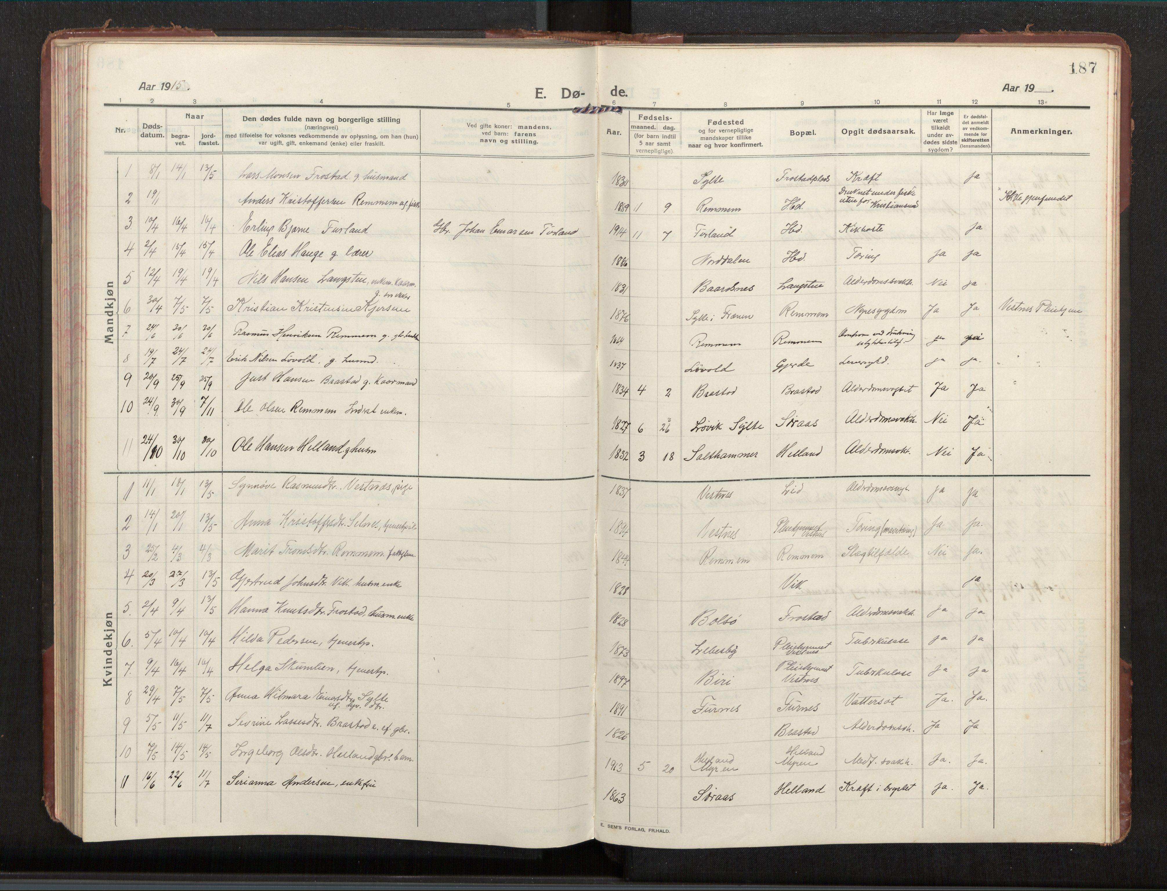 Ministerialprotokoller, klokkerbøker og fødselsregistre - Møre og Romsdal, AV/SAT-A-1454/539/L0536a: Klokkerbok nr. 539C03, 1912-1936, s. 187