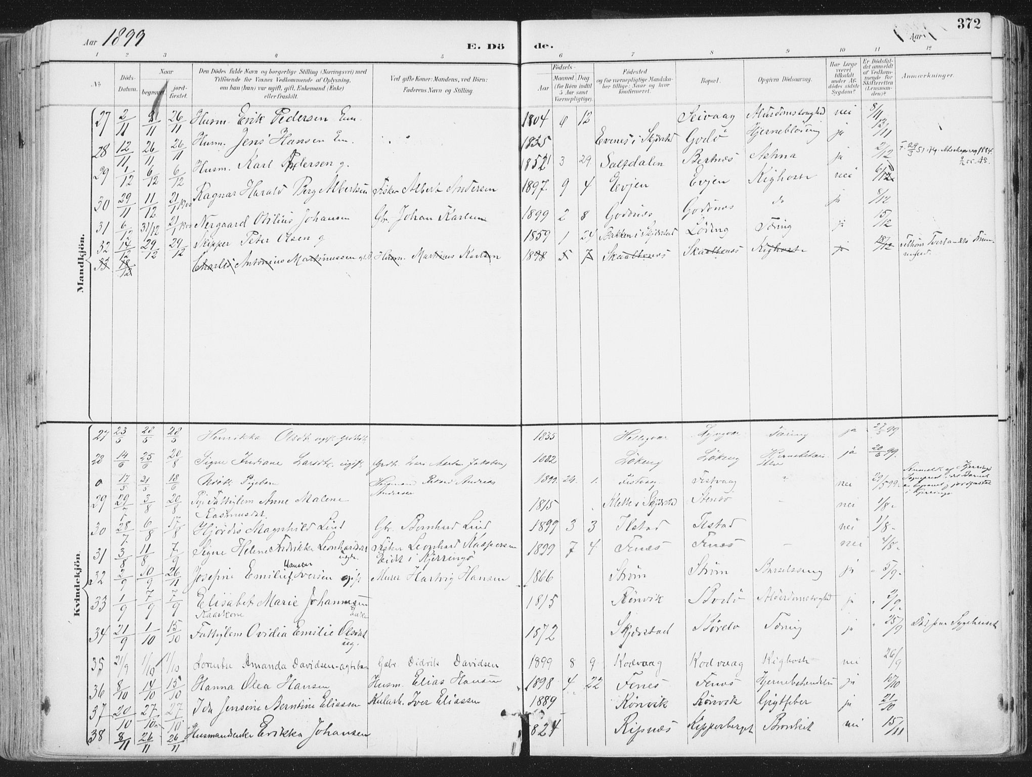 Ministerialprotokoller, klokkerbøker og fødselsregistre - Nordland, AV/SAT-A-1459/802/L0055: Ministerialbok nr. 802A02, 1894-1915, s. 372