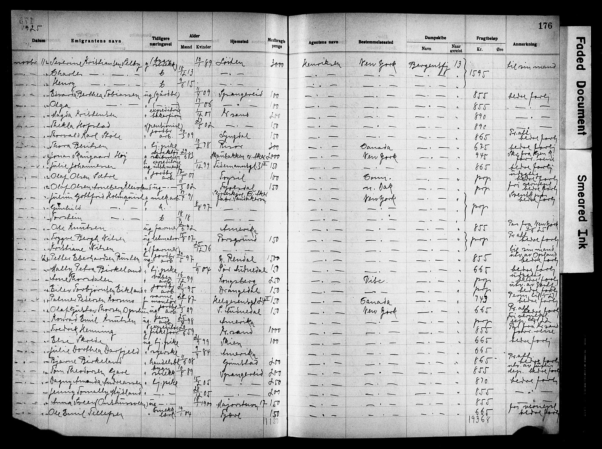 Oslo politidistrikt, AV/SAO-A-10085/E/Ee/Eef/L0036: Emigrantprotokoll, 1923-1927, s. 176