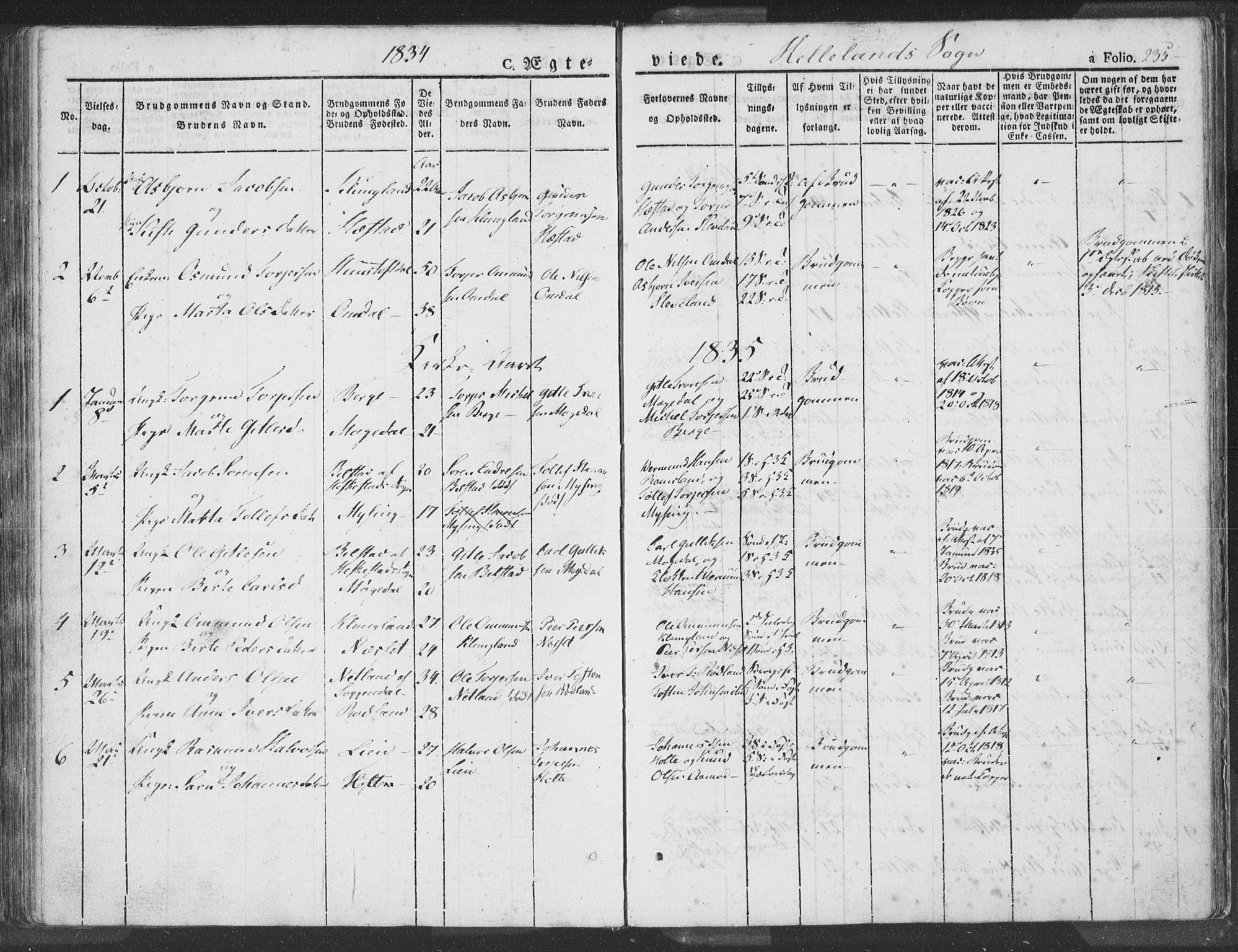 Helleland sokneprestkontor, AV/SAST-A-101810: Ministerialbok nr. A 6.1, 1834-1863, s. 235