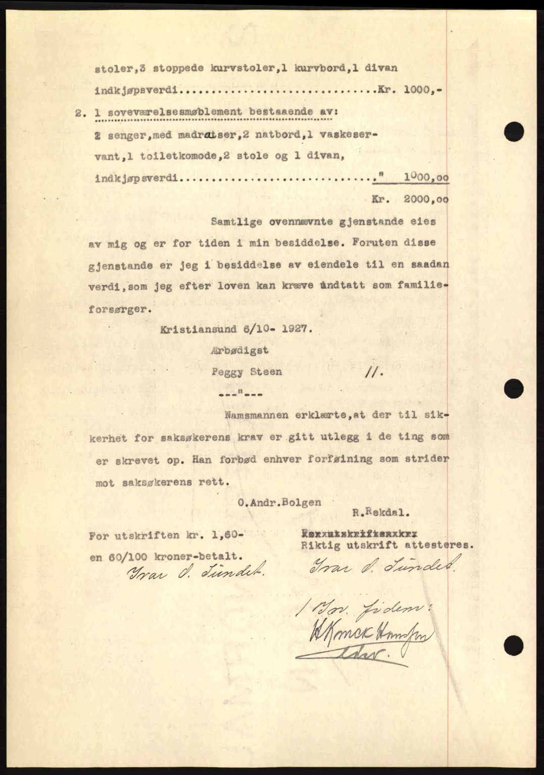 Kristiansund byfogd, AV/SAT-A-4587/A/27: Pantebok nr. 21, 1926-1928, Tingl.dato: 11.10.1927