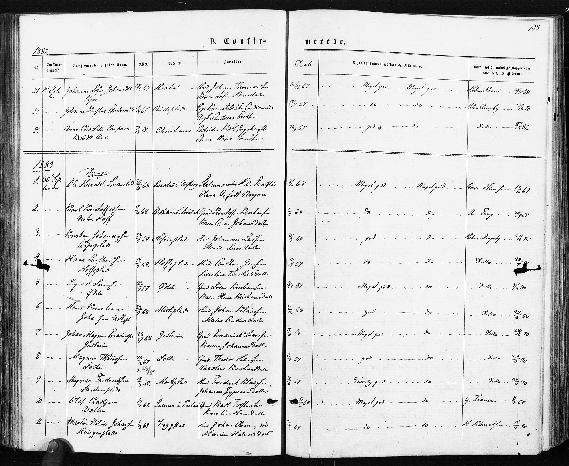 Spydeberg prestekontor Kirkebøker, AV/SAO-A-10924/F/Fa/L0007: Ministerialbok nr. I 7, 1875-1885, s. 108