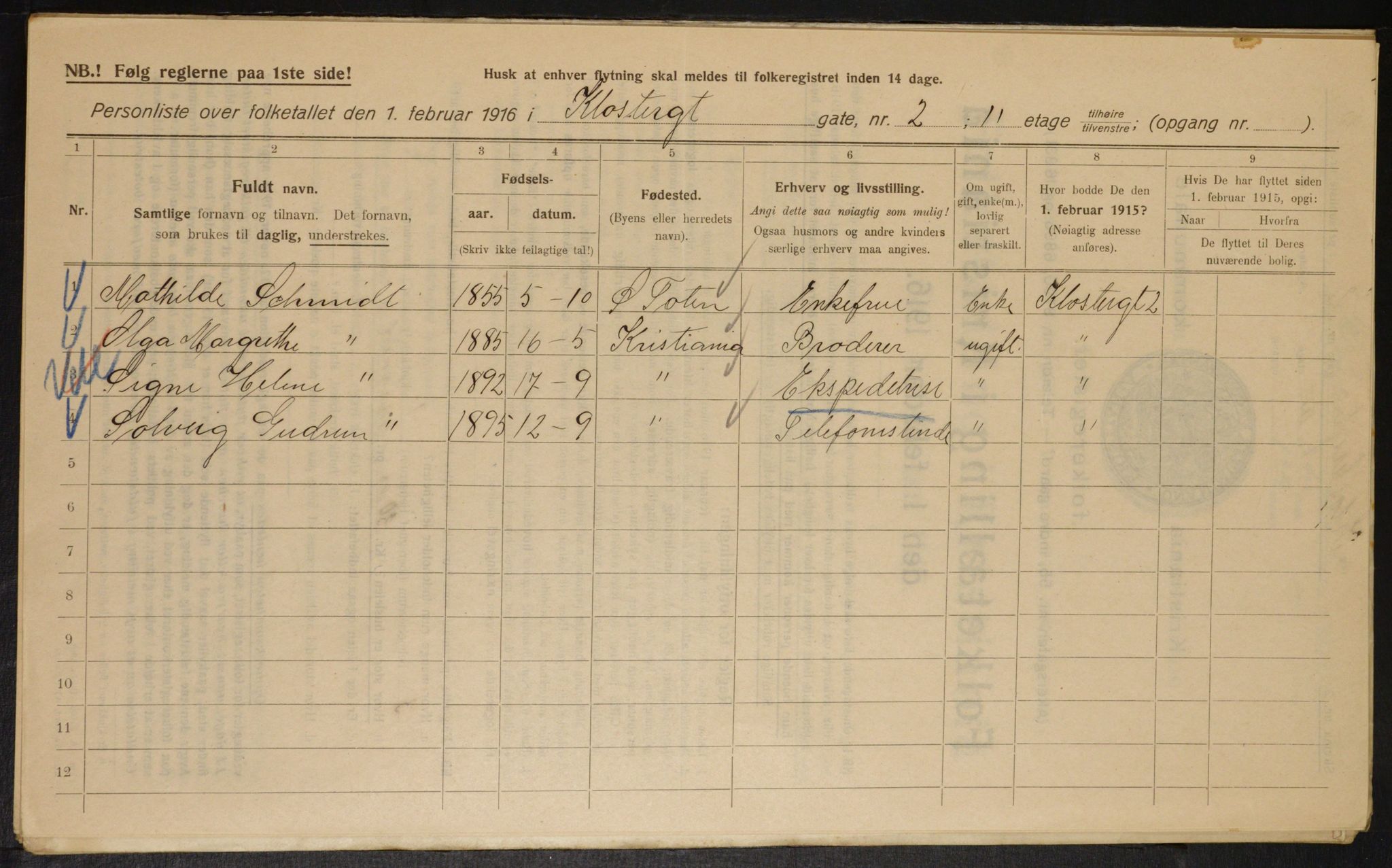 OBA, Kommunal folketelling 1.2.1916 for Kristiania, 1916, s. 53203