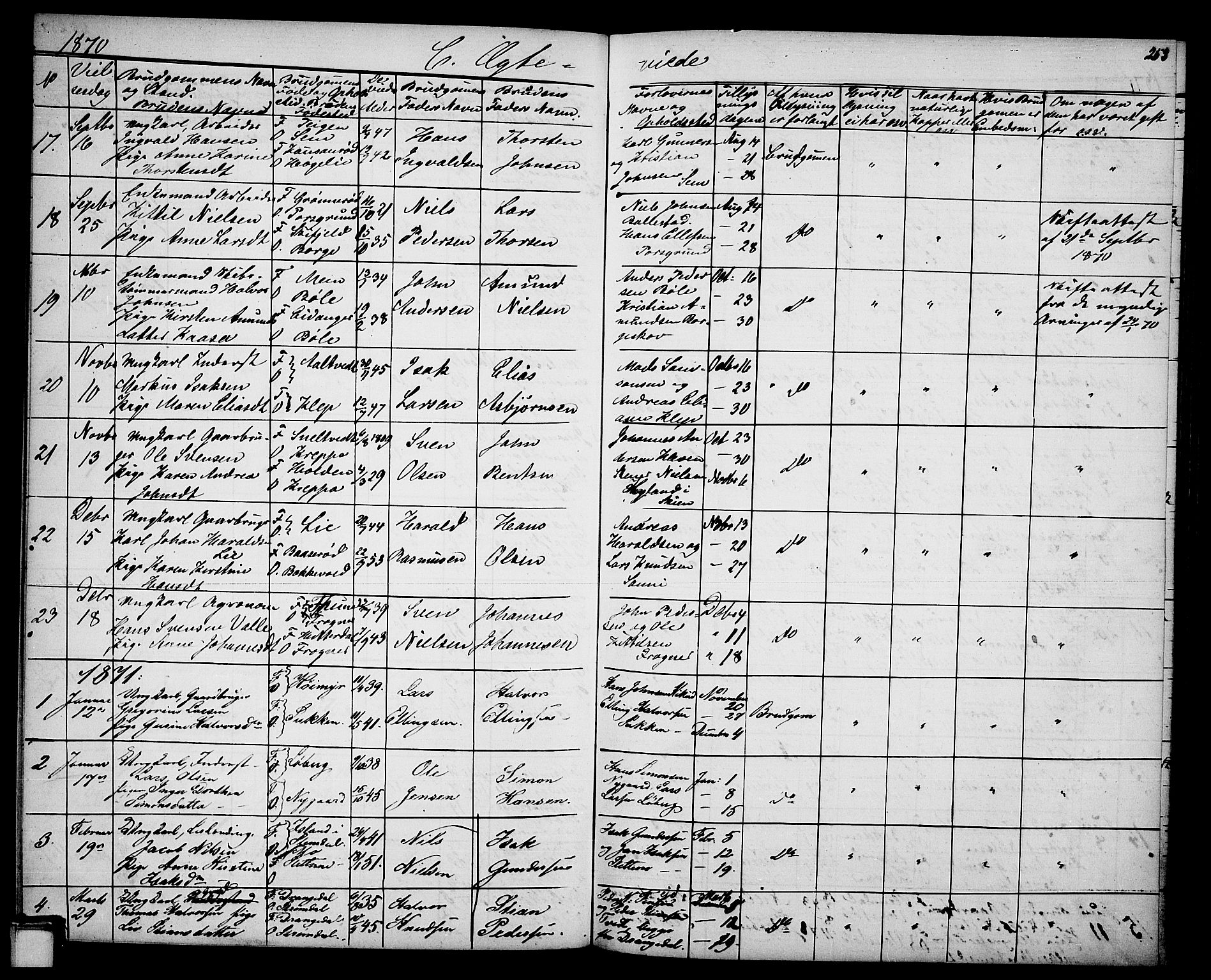 Gjerpen kirkebøker, AV/SAKO-A-265/G/Ga/L0001: Klokkerbok nr. I 1, 1864-1882, s. 253