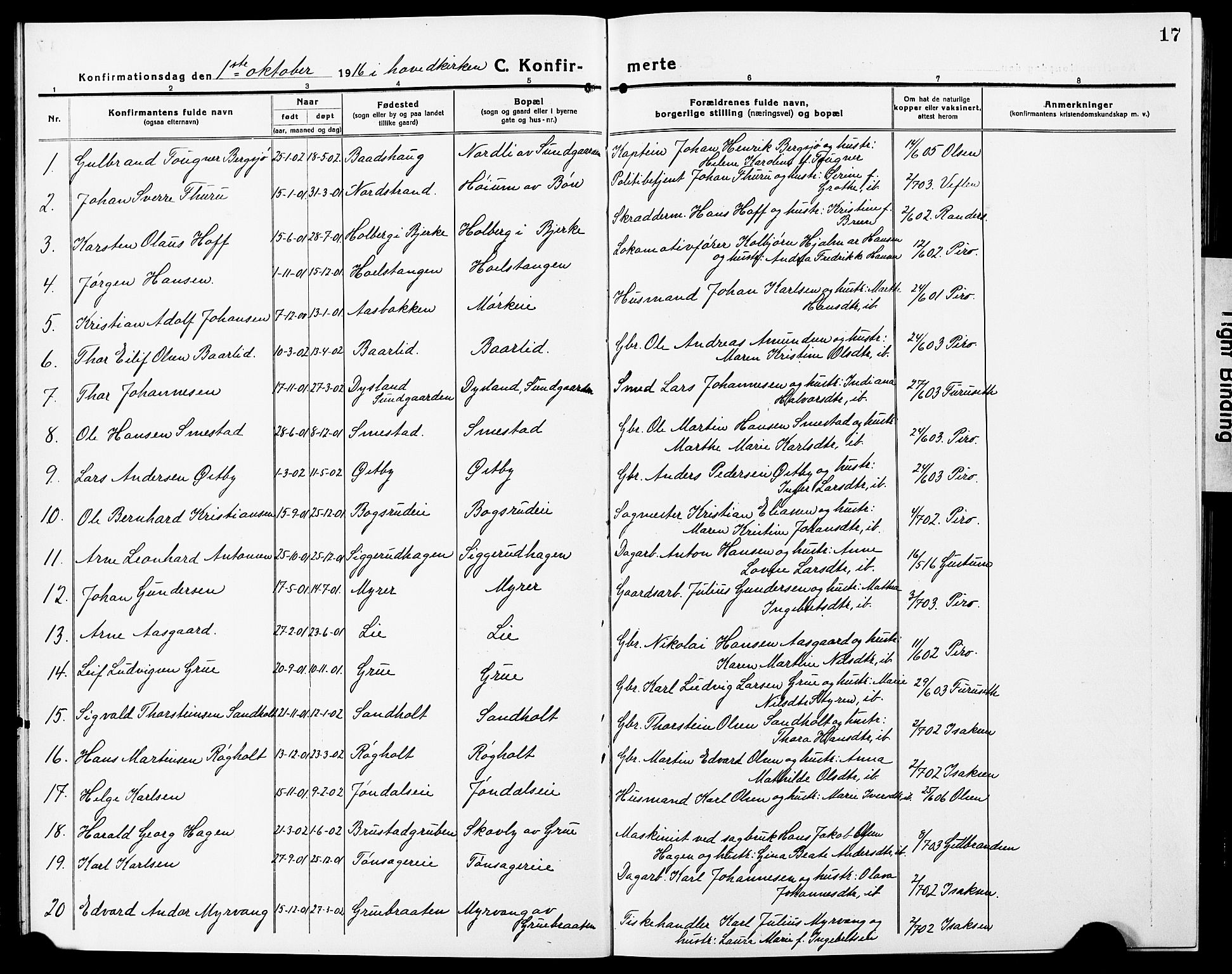 Eidsvoll prestekontor Kirkebøker, AV/SAO-A-10888/G/Ga/L0009: Klokkerbok nr. I 9, 1914-1927, s. 17