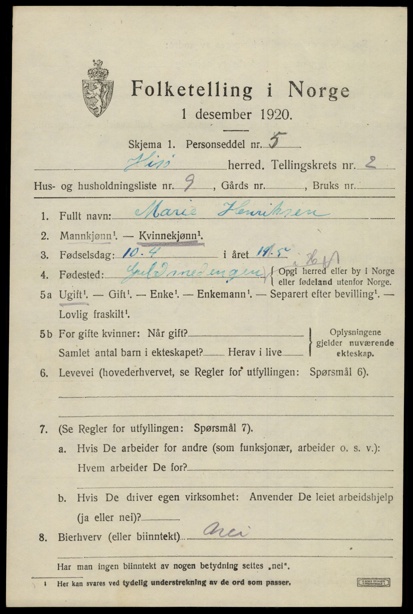 SAK, Folketelling 1920 for 0922 Hisøy herred, 1920, s. 2498