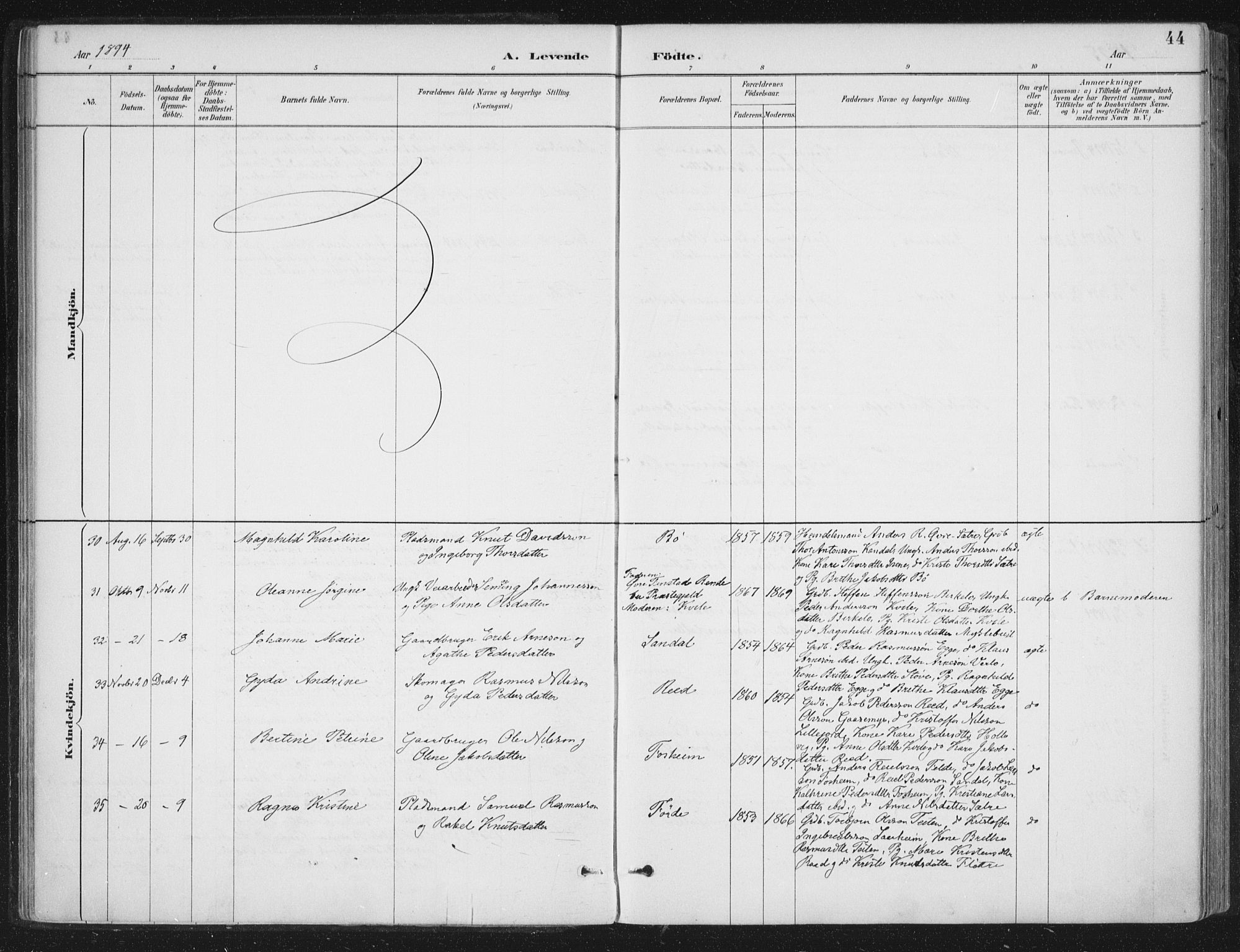 Gloppen sokneprestembete, AV/SAB-A-80101/H/Haa/Haac/L0002: Ministerialbok nr. C  2, 1887-1904, s. 44