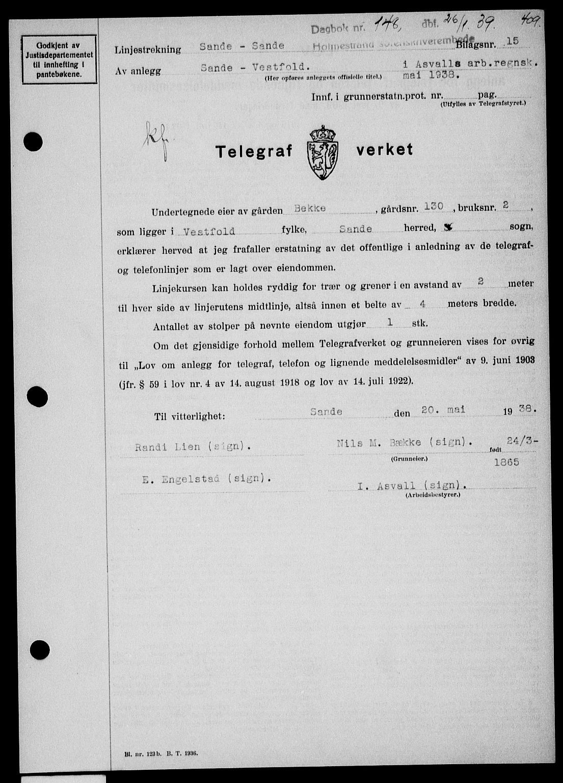 Holmestrand sorenskriveri, SAKO/A-67/G/Ga/Gaa/L0050: Pantebok nr. A-50, 1938-1939, Dagboknr: 148/1939