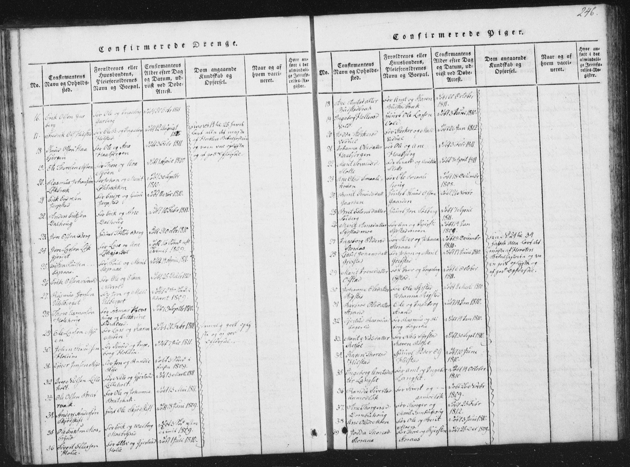 Ministerialprotokoller, klokkerbøker og fødselsregistre - Sør-Trøndelag, AV/SAT-A-1456/672/L0862: Klokkerbok nr. 672C01, 1816-1831, s. 246