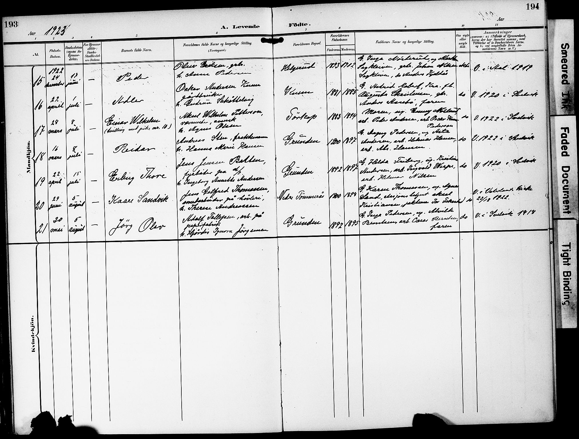 Strømm kirkebøker, AV/SAKO-A-322/G/Ga/L0004: Klokkerbok nr. I 4, 1897-1927, s. 193-194