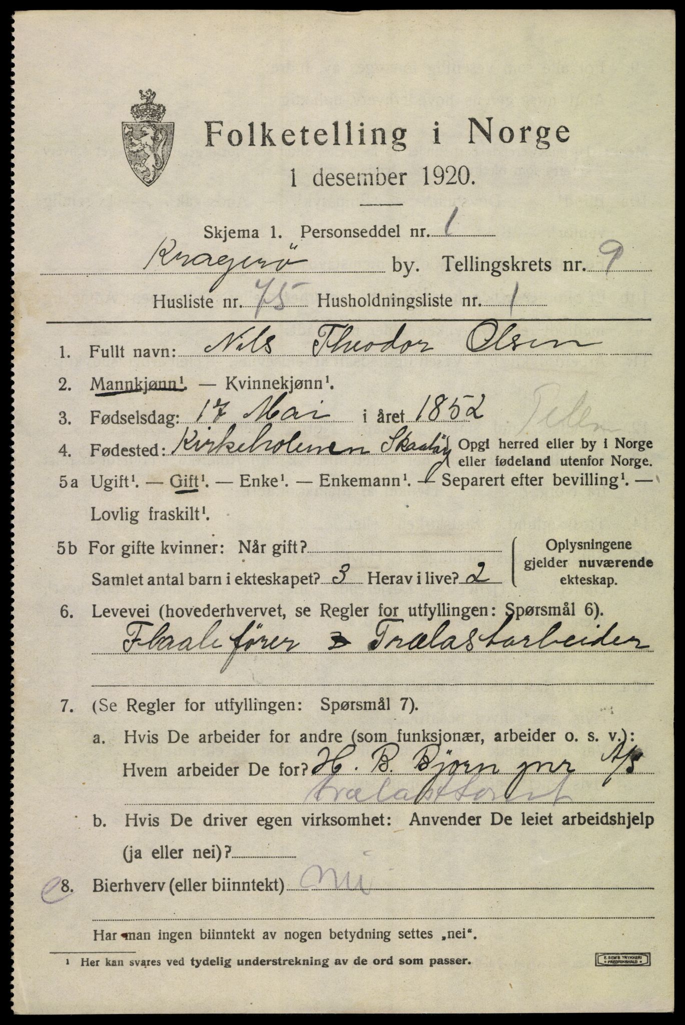 SAKO, Folketelling 1920 for 0801 Kragerø kjøpstad, 1920, s. 13005