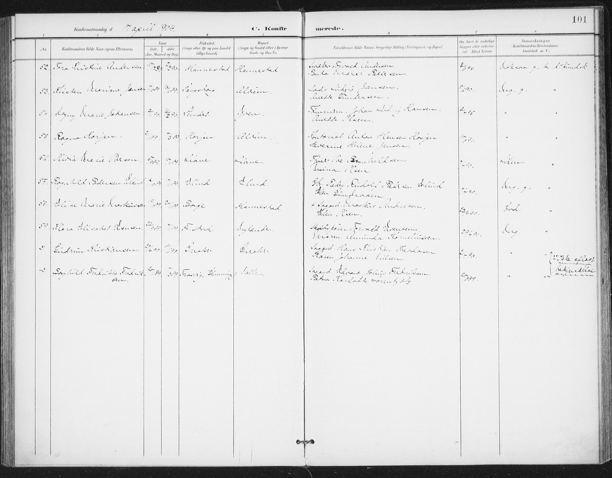 Rolvsøy prestekontor Kirkebøker, AV/SAO-A-2004/F/Fa/L0001: Ministerialbok nr. 1, 1901-1909, s. 101