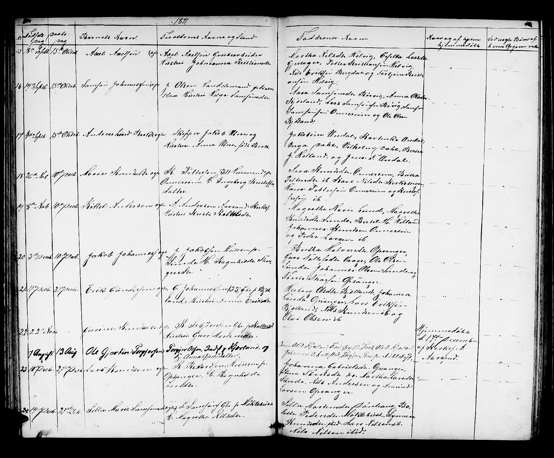 Husnes Sokneprestembete, AV/SAB-A-75901/H/Hab: Klokkerbok nr. A 1, 1856-1880, s. 44