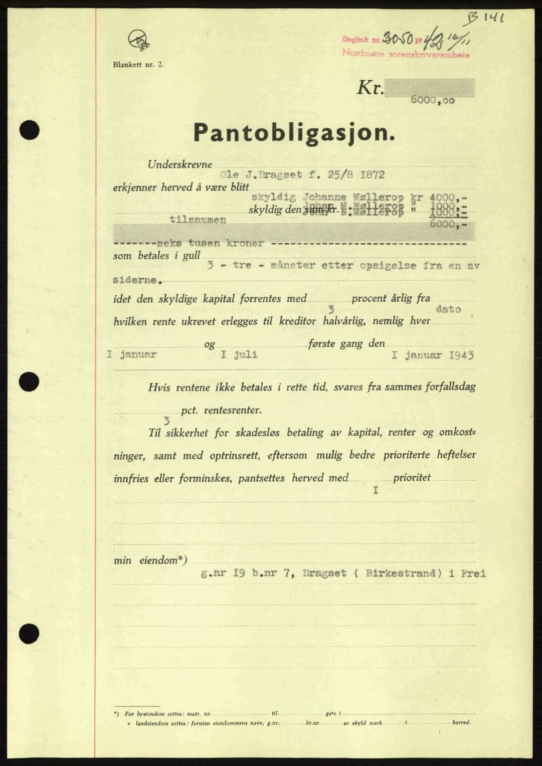 Nordmøre sorenskriveri, SAT/A-4132/1/2/2Ca: Pantebok nr. B90, 1942-1943, Dagboknr: 3050/1942