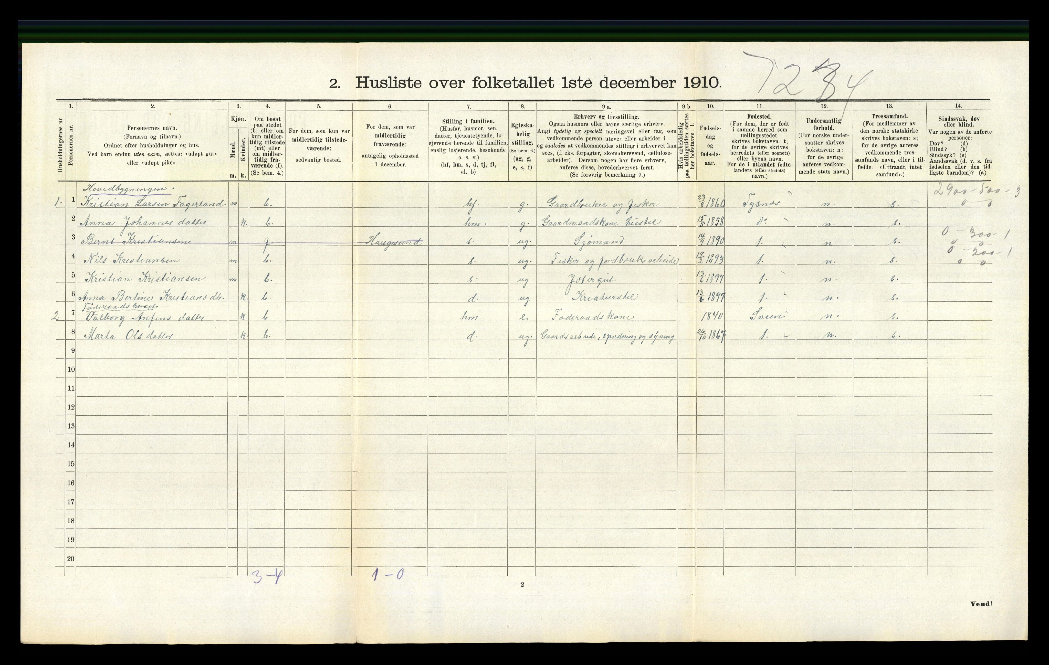 RA, Folketelling 1910 for 1217 Valestrand herred, 1910, s. 309