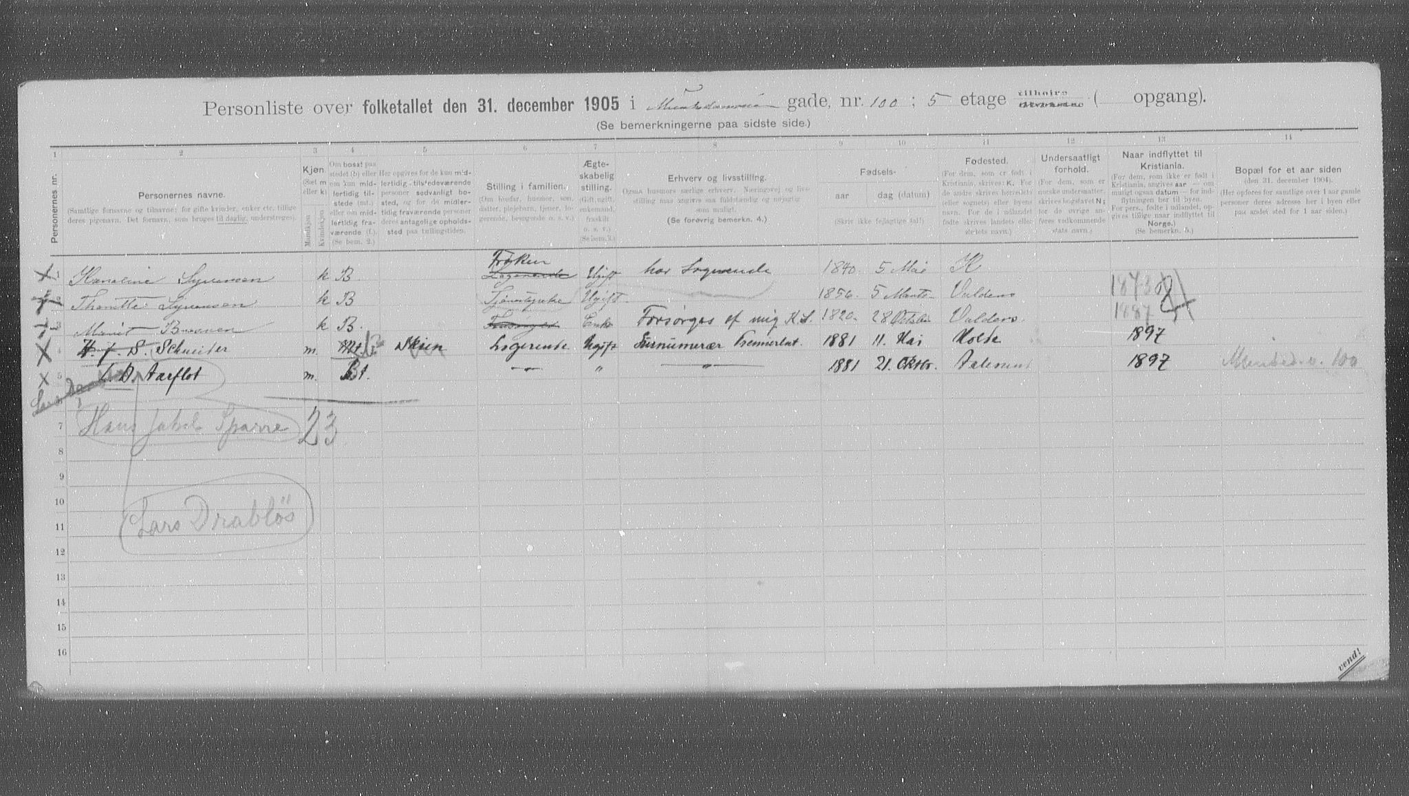 OBA, Kommunal folketelling 31.12.1905 for Kristiania kjøpstad, 1905, s. 35688