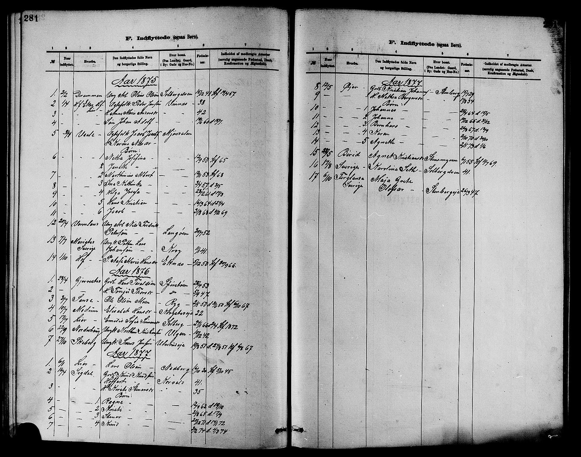 Nedre Eiker kirkebøker, AV/SAKO-A-612/F/Fa/L0001: Ministerialbok nr. 1, 1853-1877, s. 281