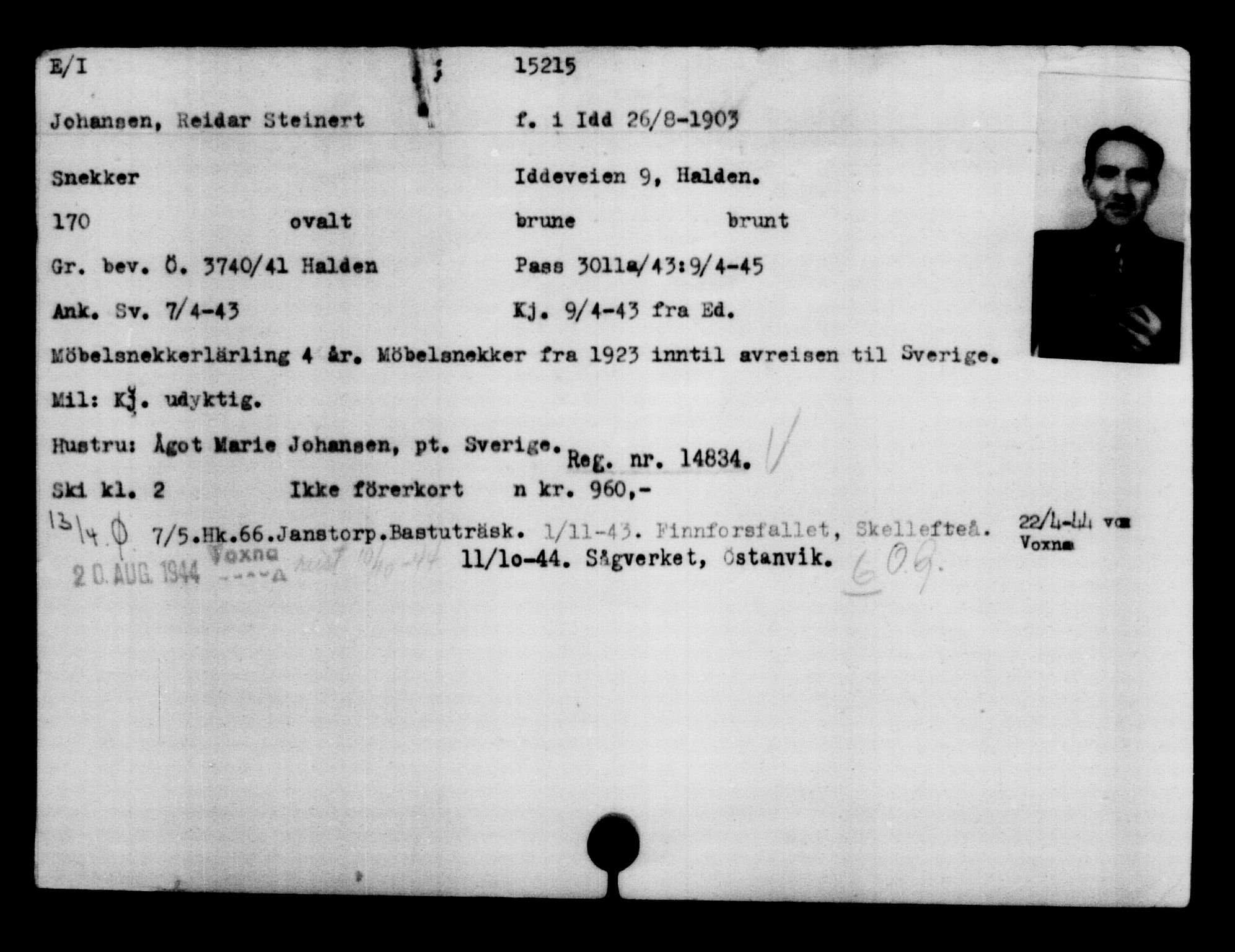 Den Kgl. Norske Legasjons Flyktningskontor, AV/RA-S-6753/V/Va/L0007: Kjesäterkartoteket.  Flyktningenr. 12700-15723, 1940-1945, s. 2887