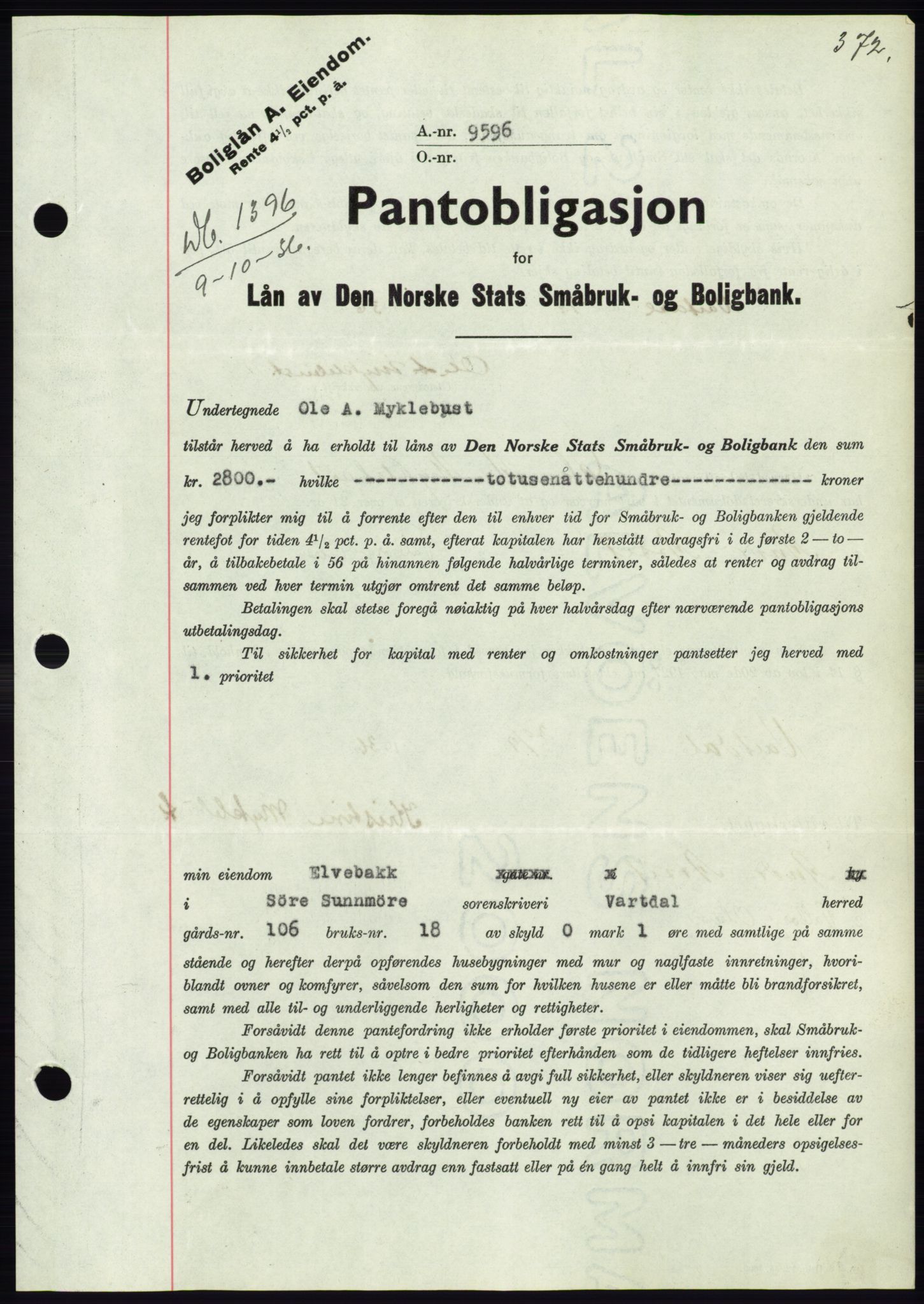 Søre Sunnmøre sorenskriveri, SAT/A-4122/1/2/2C/L0061: Pantebok nr. 55, 1936-1936, Dagboknr: 1396/1936