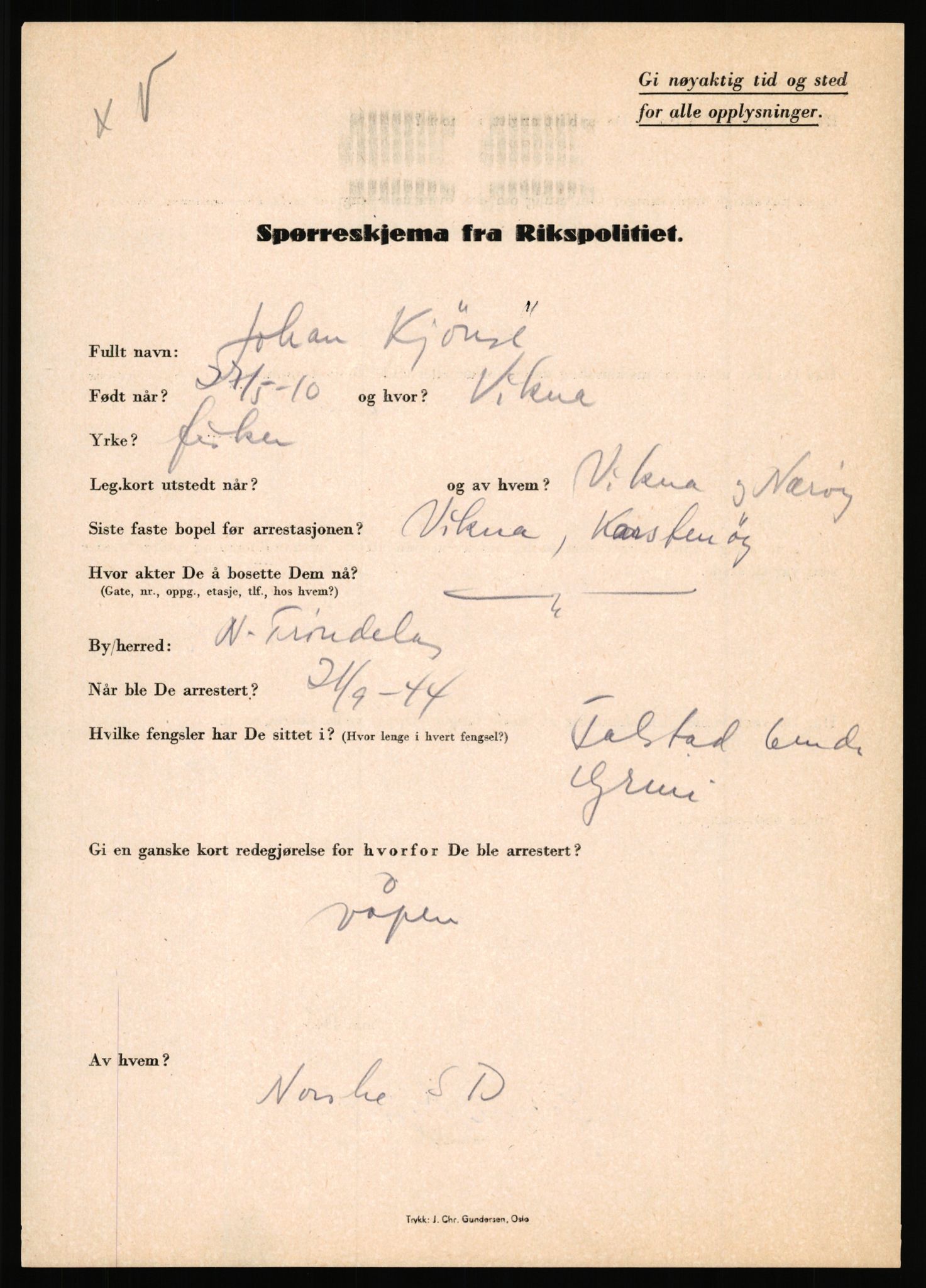 Rikspolitisjefen, AV/RA-S-1560/L/L0009: Karlsen, Aksel Emanuel - Kristiansen, Øivind Vetre, 1940-1945, s. 359