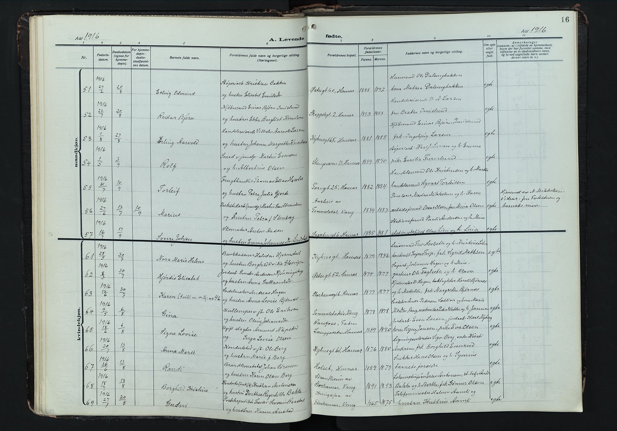 Hamar prestekontor, AV/SAH-DOMPH-002/H/Ha/Hab/L0004: Klokkerbok nr. 4, 1915-1942, s. 16