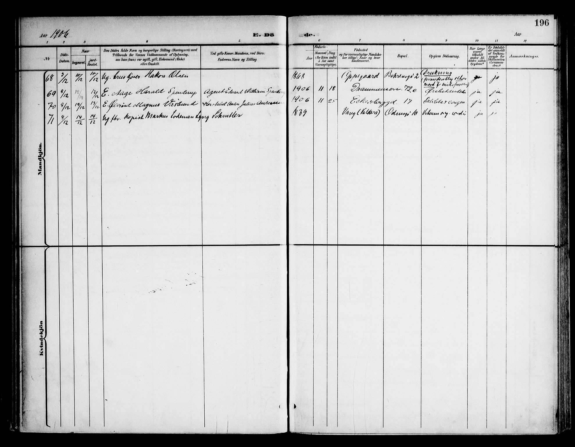 Frogner prestekontor Kirkebøker, AV/SAO-A-10886/F/Fa/L0004: Ministerialbok nr. 4, 1898-1921, s. 196