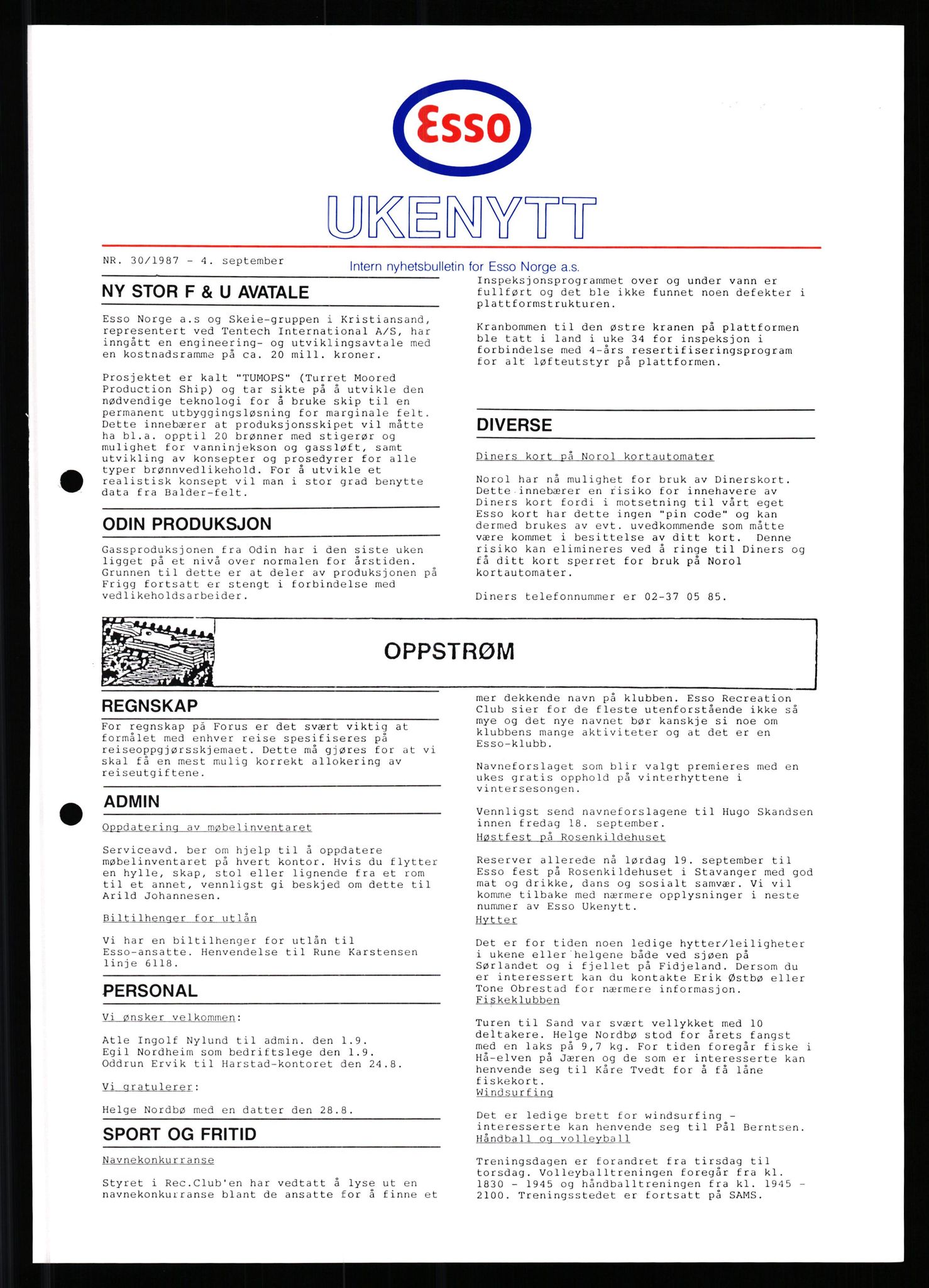 Pa 0982 - Esso Norge A/S, AV/SAST-A-100448/X/Xd/L0003: Ukenytt, 1987-1991
