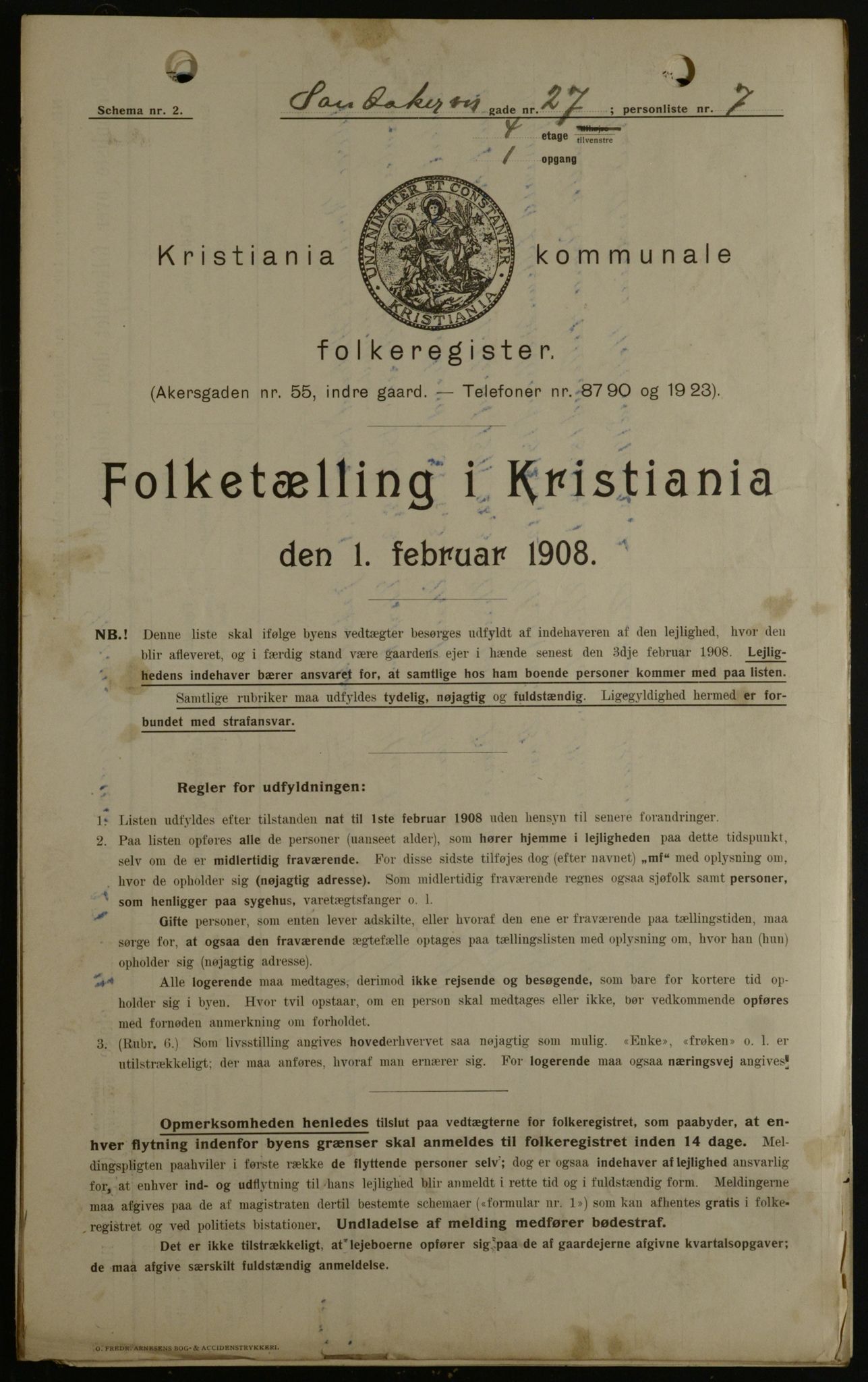 OBA, Kommunal folketelling 1.2.1908 for Kristiania kjøpstad, 1908, s. 78314