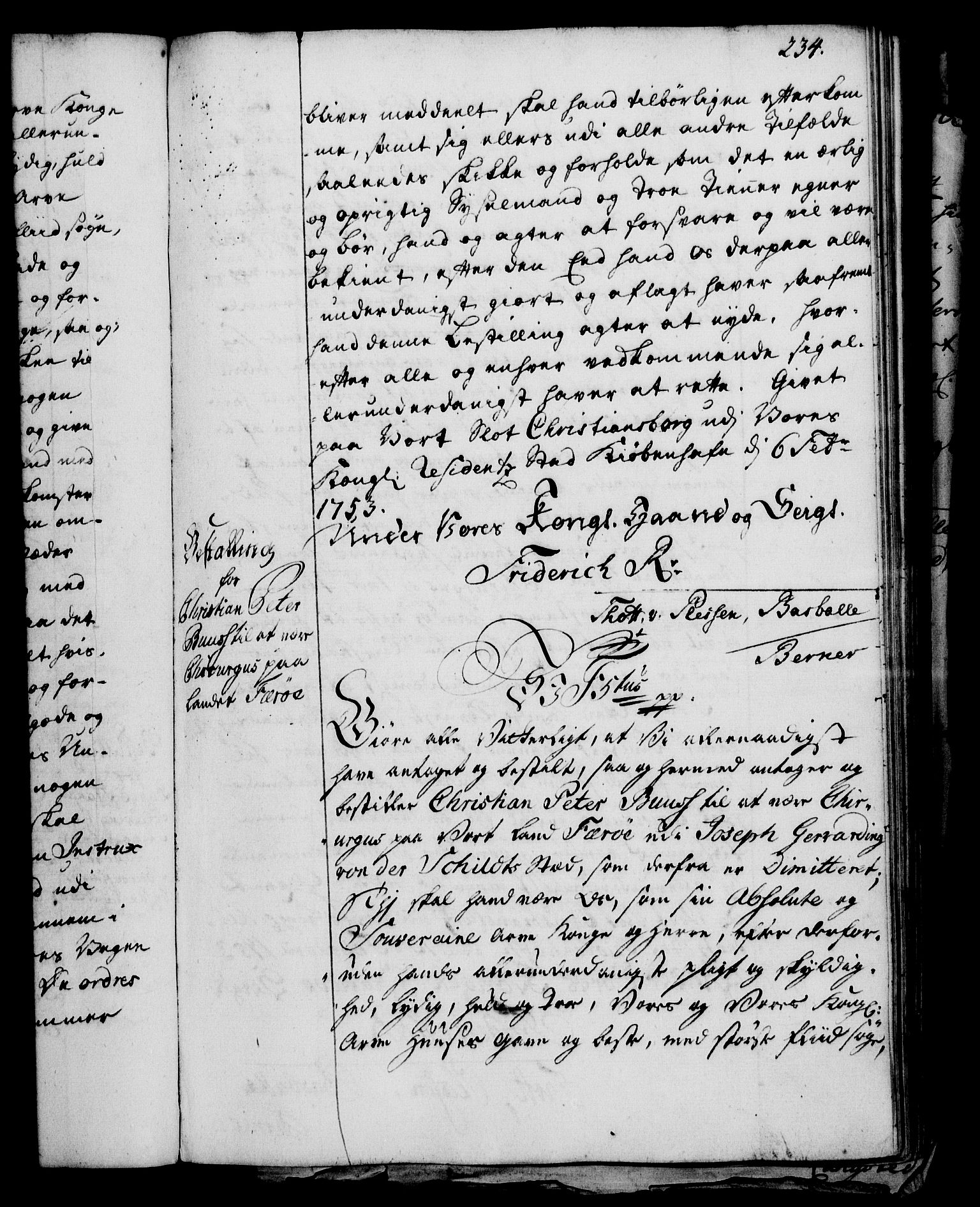 Rentekammeret, Kammerkanselliet, RA/EA-3111/G/Gg/Gge/L0003: Norsk bestallingsprotokoll med register (merket RK 53.27), 1745-1761, s. 234