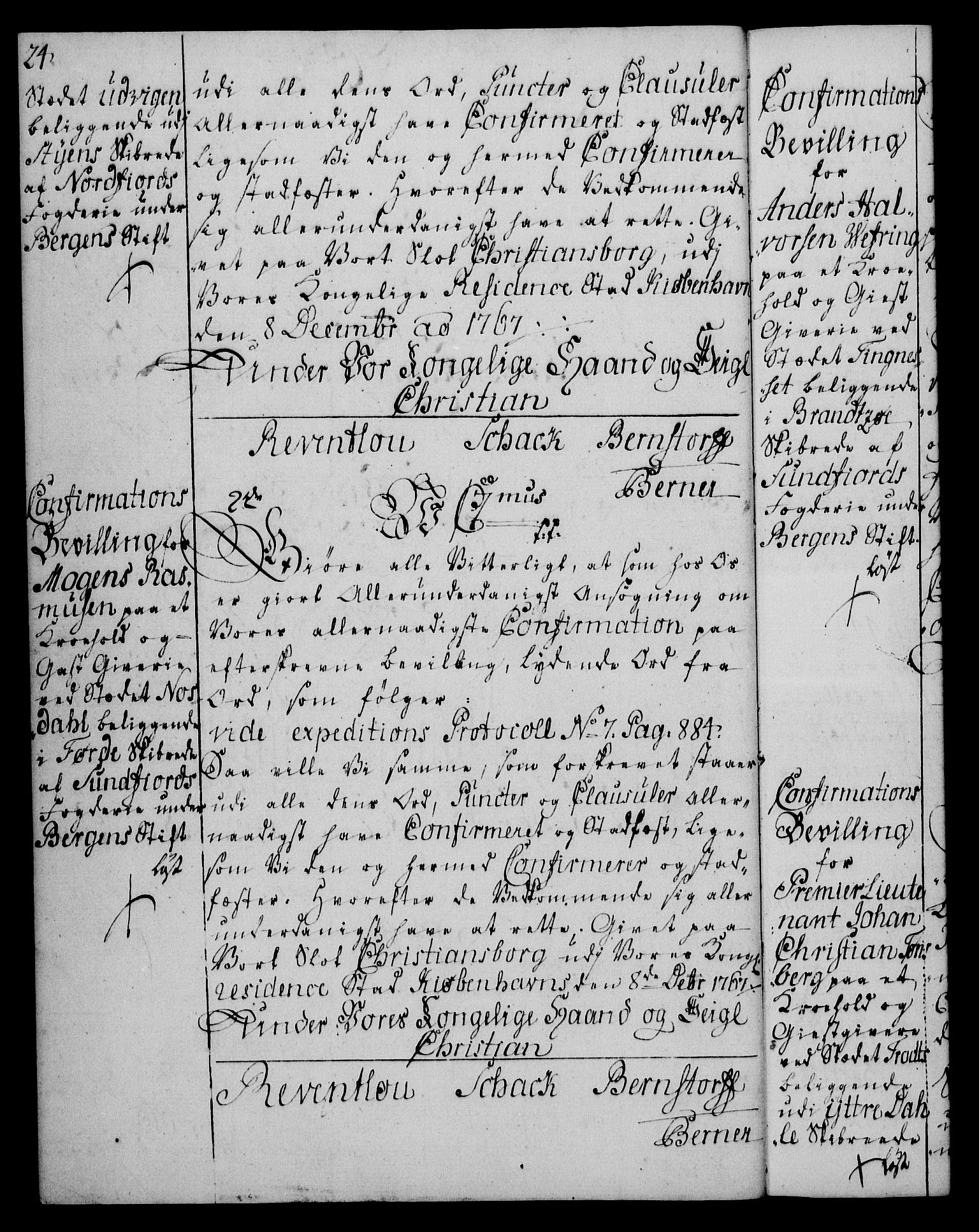 Rentekammeret, Kammerkanselliet, RA/EA-3111/G/Gg/Ggc/Ggca/L0002: Norsk konfirmasjonsekspedisjonsprotokoll med register (merket RK 53.24), 1766-1772, s. 24