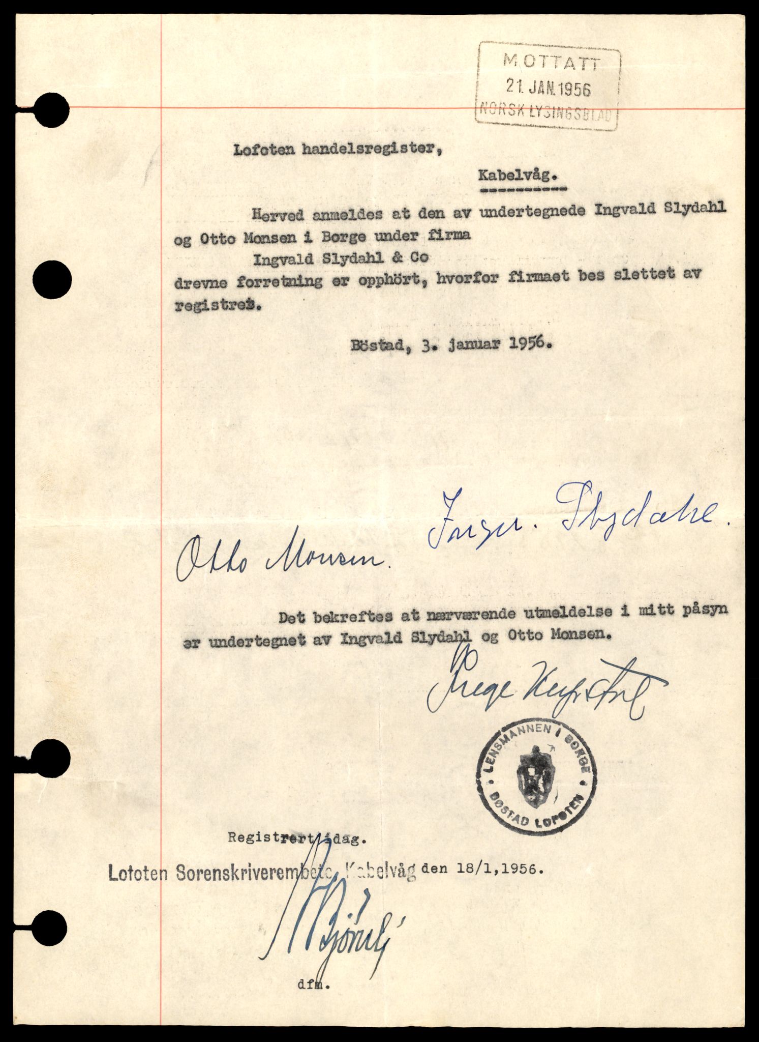 Lofoten sorenskriveri, AV/SAT-A-0017/2/J/Jc/Jcc/L0005: Enkeltmannsforetak, aksjeselskap og andelslag, 1956-1958, s. 5