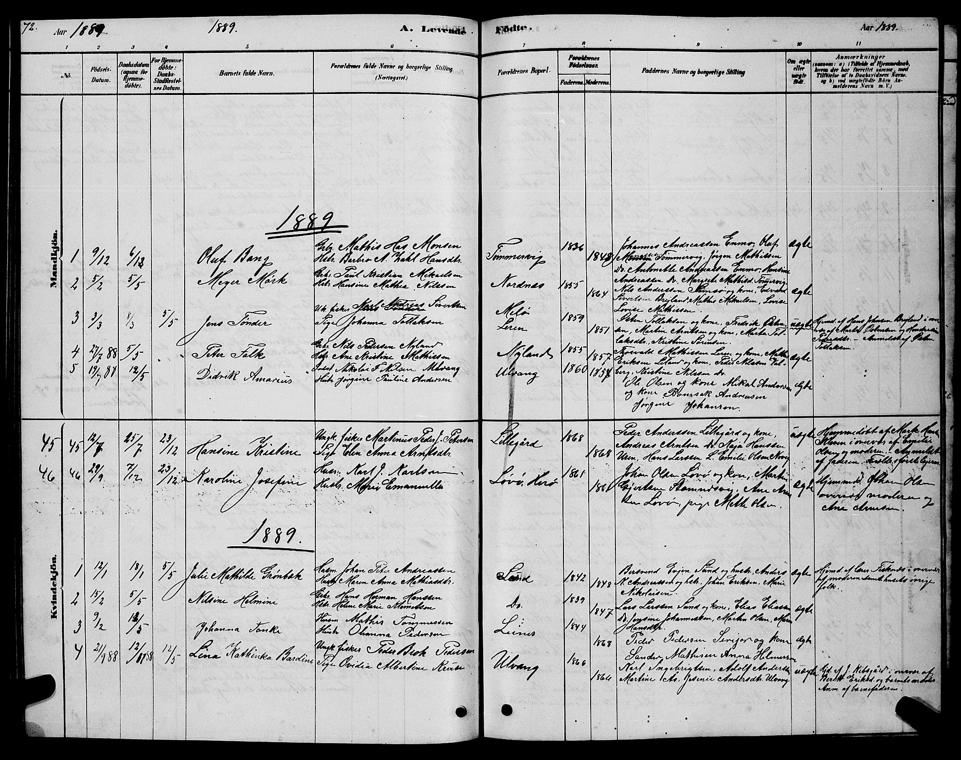 Ministerialprotokoller, klokkerbøker og fødselsregistre - Nordland, SAT/A-1459/831/L0477: Klokkerbok nr. 831C04, 1878-1897, s. 72