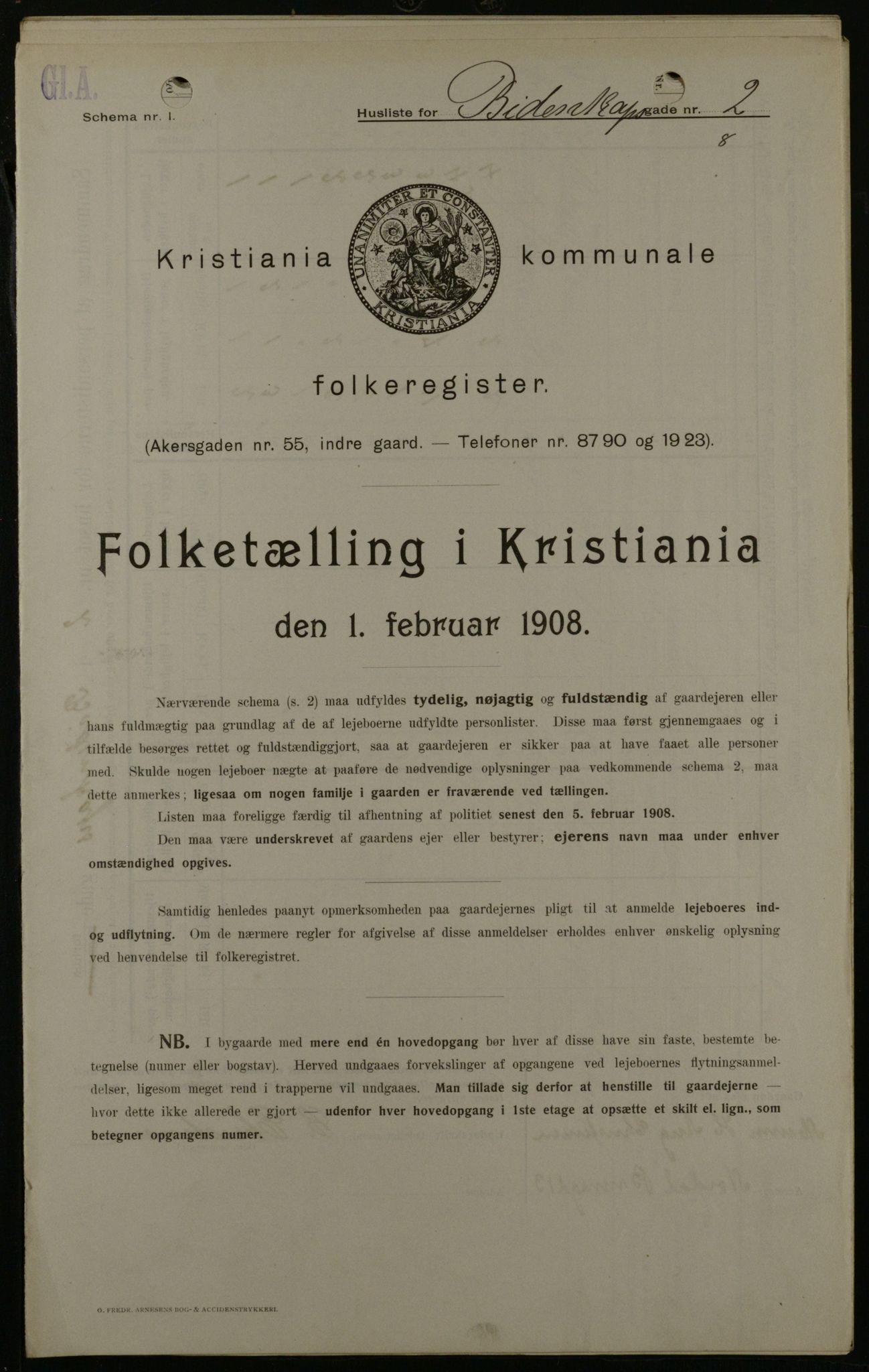 OBA, Kommunal folketelling 1.2.1908 for Kristiania kjøpstad, 1908, s. 4682