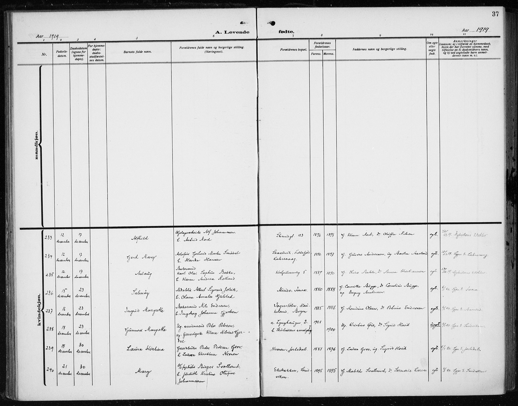 Fødselsstiftelsens sokneprestembete*, SAB/-: Ministerialbok nr. A 5, 1918-1926, s. 37