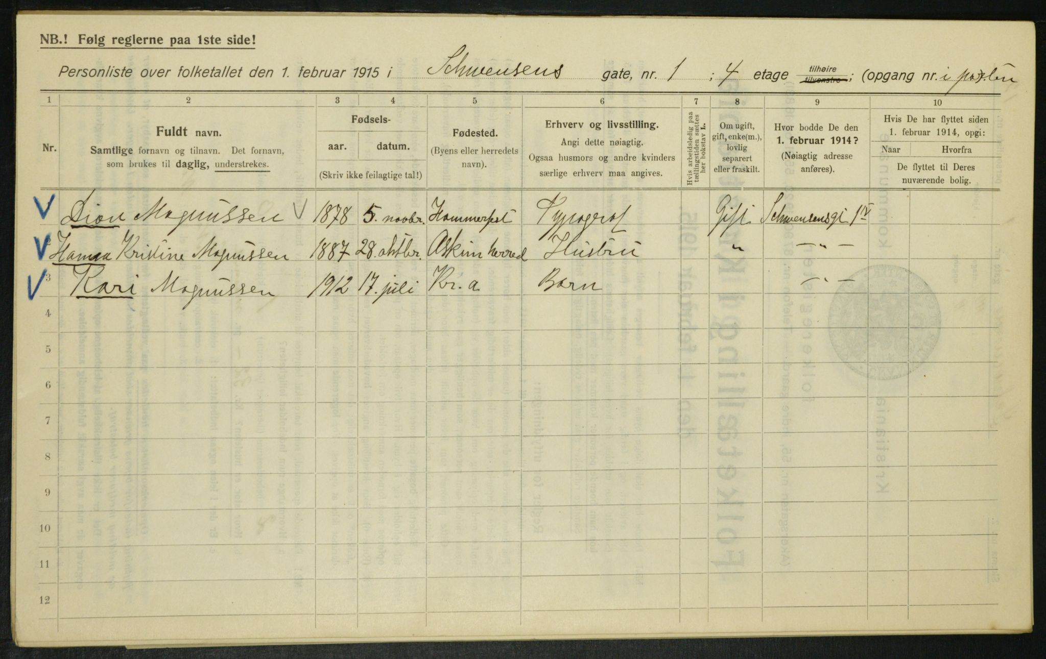 OBA, Kommunal folketelling 1.2.1915 for Kristiania, 1915, s. 92318