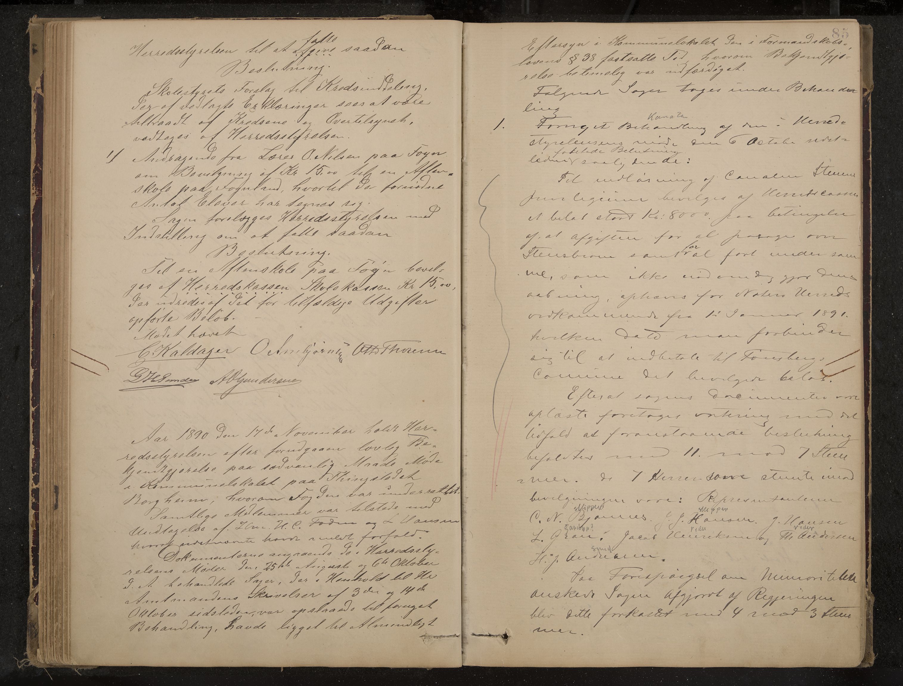 Nøtterøy formannskap og sentraladministrasjon, IKAK/0722021-1/A/Aa/L0004: Møtebok, 1887-1896, s. 85