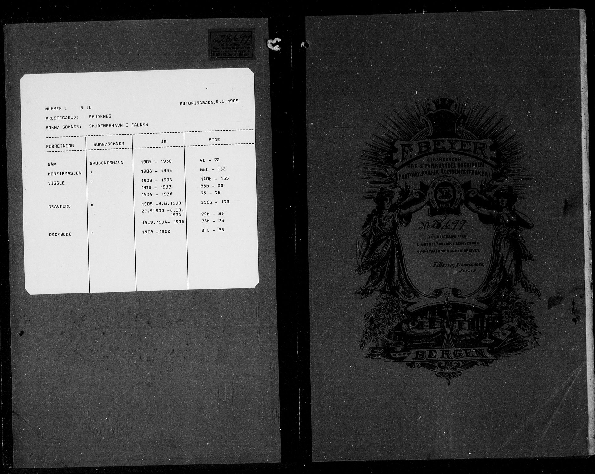 Skudenes sokneprestkontor, SAST/A -101849/H/Ha/Hab/L0010: Klokkerbok nr. B 10, 1908-1936