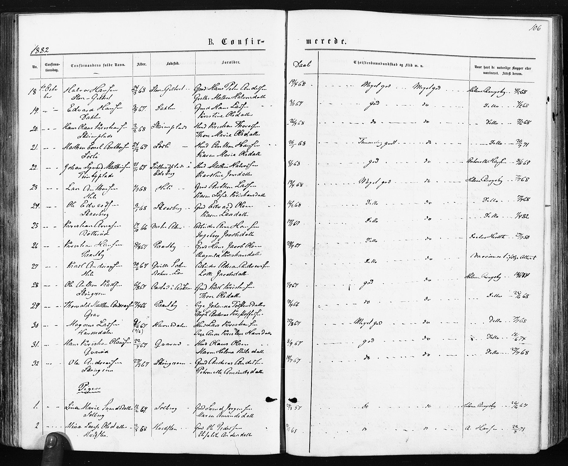 Spydeberg prestekontor Kirkebøker, AV/SAO-A-10924/F/Fa/L0007: Ministerialbok nr. I 7, 1875-1885, s. 106