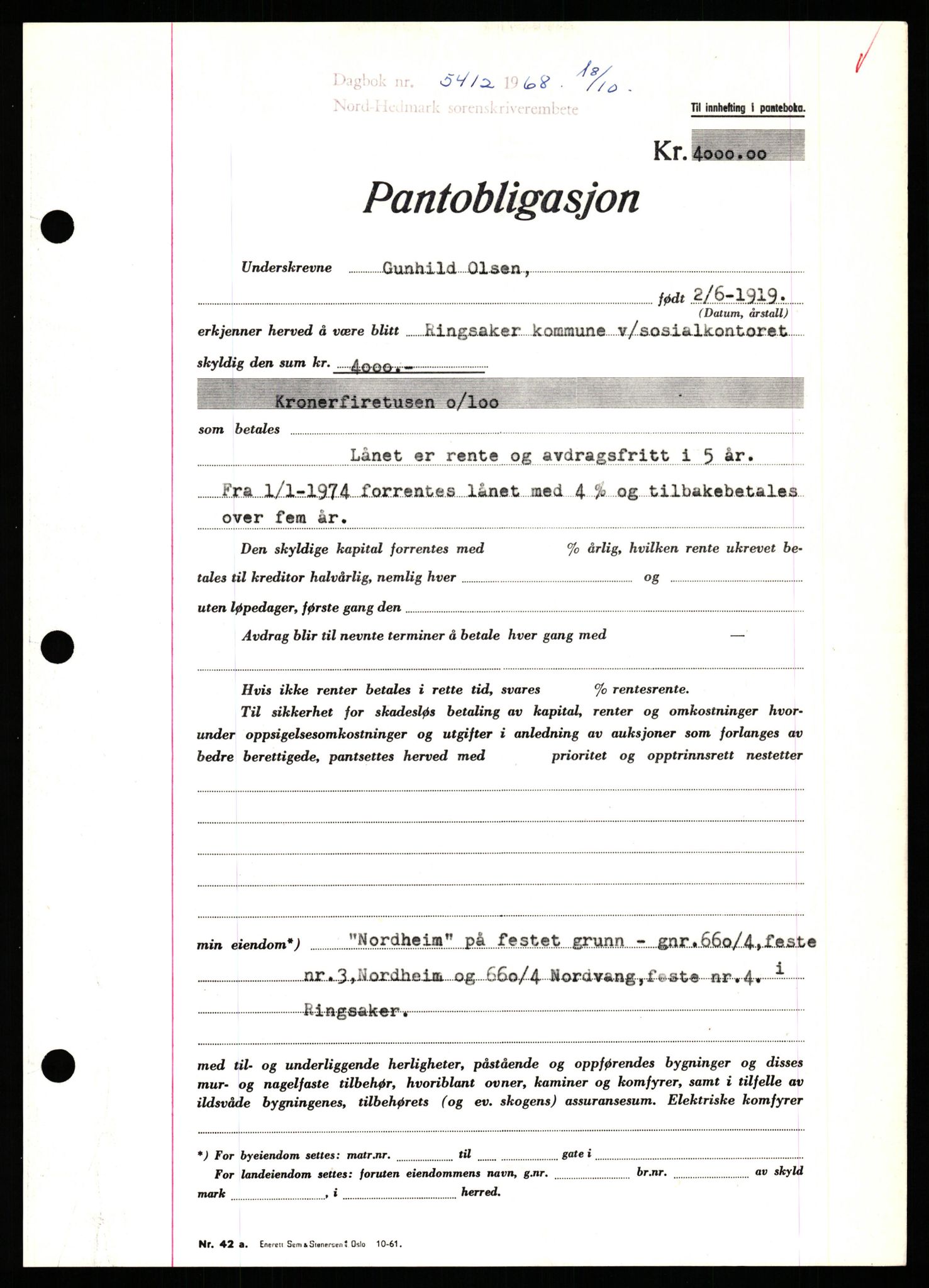 Nord-Hedmark sorenskriveri, AV/SAH-TING-012/H/Hb/Hbf/L0077: Pantebok nr. B77, 1968-1969, Dagboknr: 5412/1968