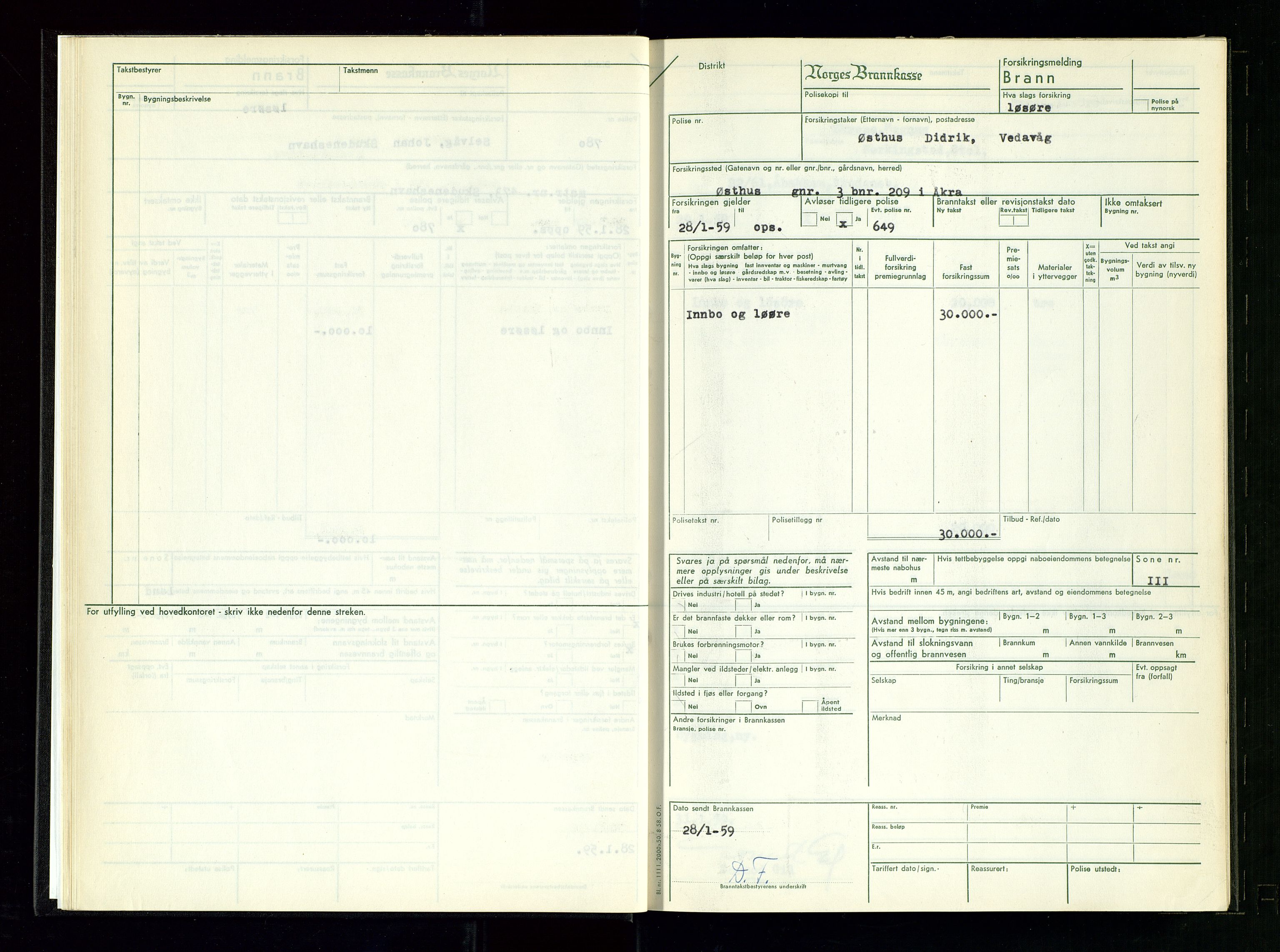 Skudenes lensmannskontor, AV/SAST-A-100444/Gob/L0007: Branntakstprotokoll, 1959