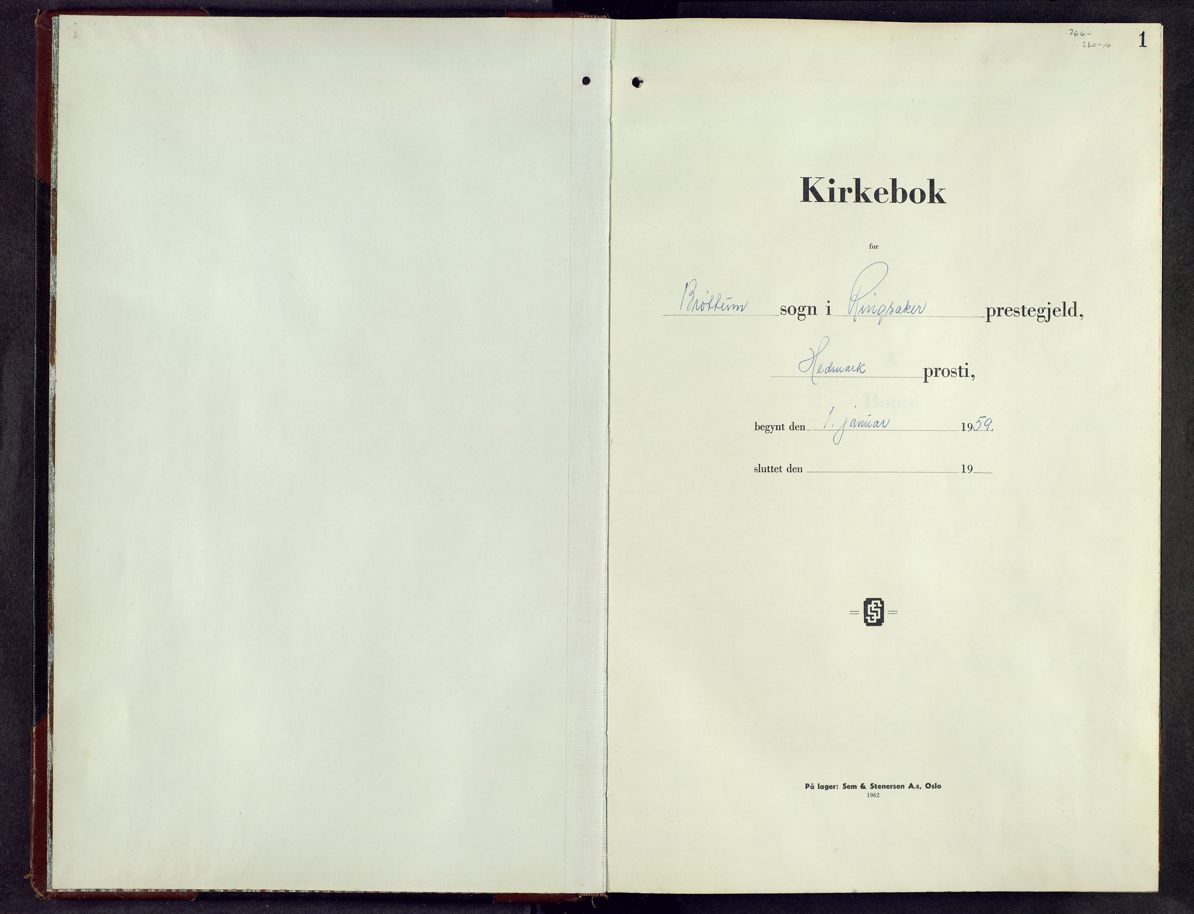 Brøttum prestekontor, SAH/PREST-016/L/La/L0003: Klokkerbok nr. 3, 1959-1984, s. 1