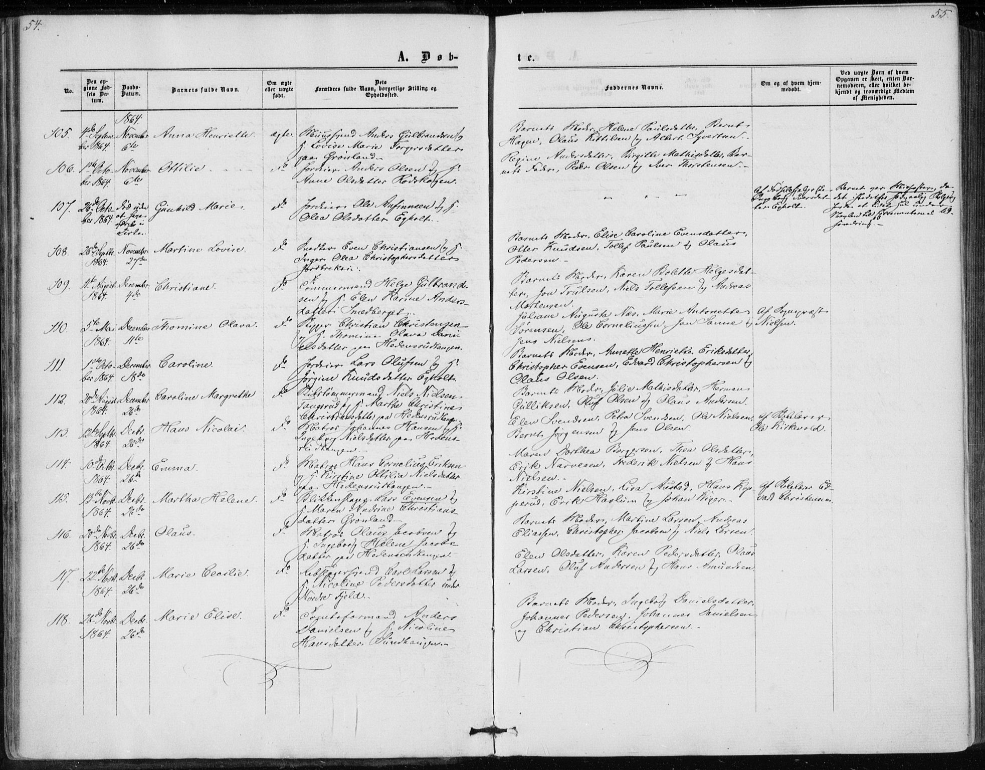 Skoger kirkebøker, AV/SAKO-A-59/F/Fa/L0004: Ministerialbok nr. I 4, 1862-1872, s. 54-55