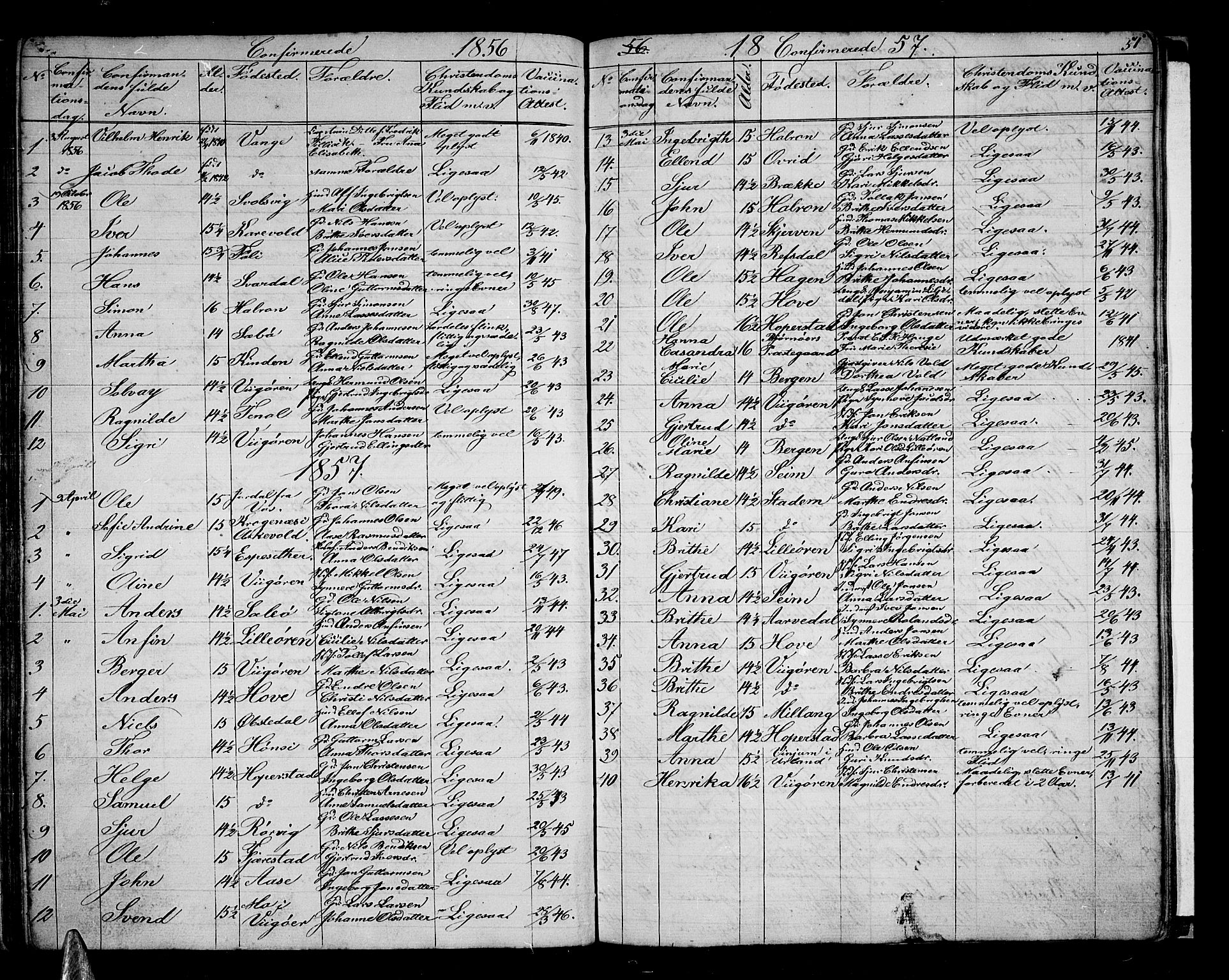 Vik sokneprestembete, AV/SAB-A-81501/H/Hab/Haba/L0002: Klokkerbok nr. A 2, 1856-1877, s. 51