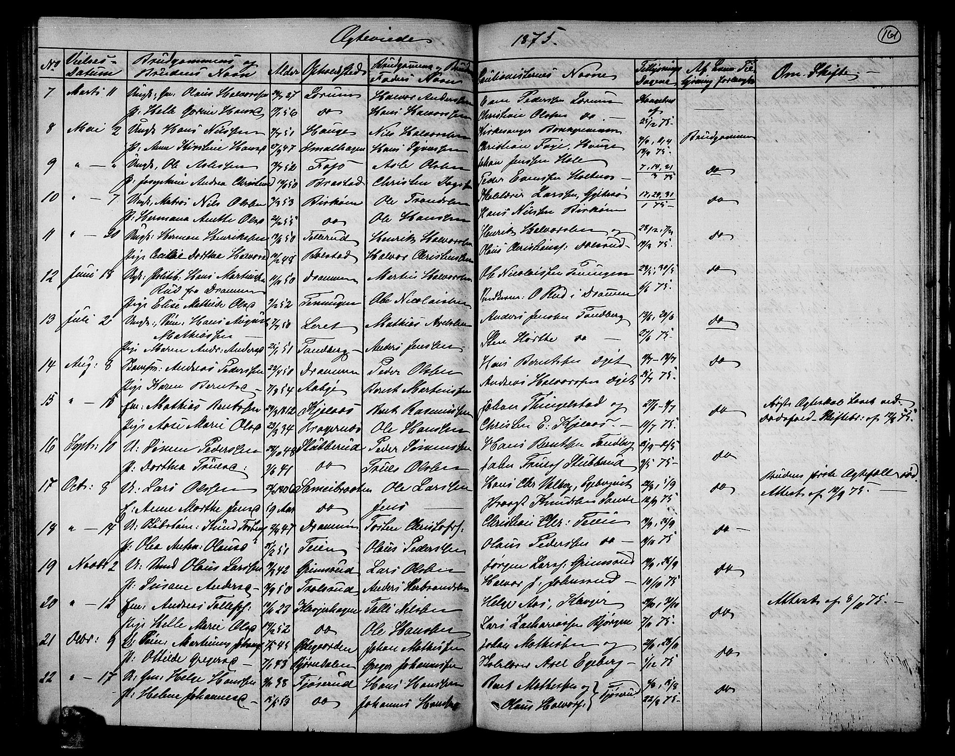 Sande Kirkebøker, AV/SAKO-A-53/G/Ga/L0003: Klokkerbok nr. 3, 1864-1882, s. 161