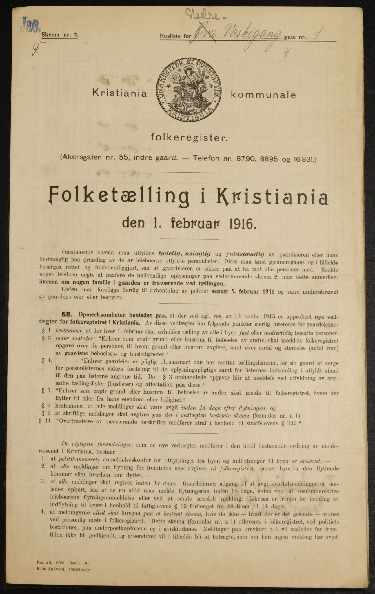 OBA, Kommunal folketelling 1.2.1916 for Kristiania, 1916, s. 71253
