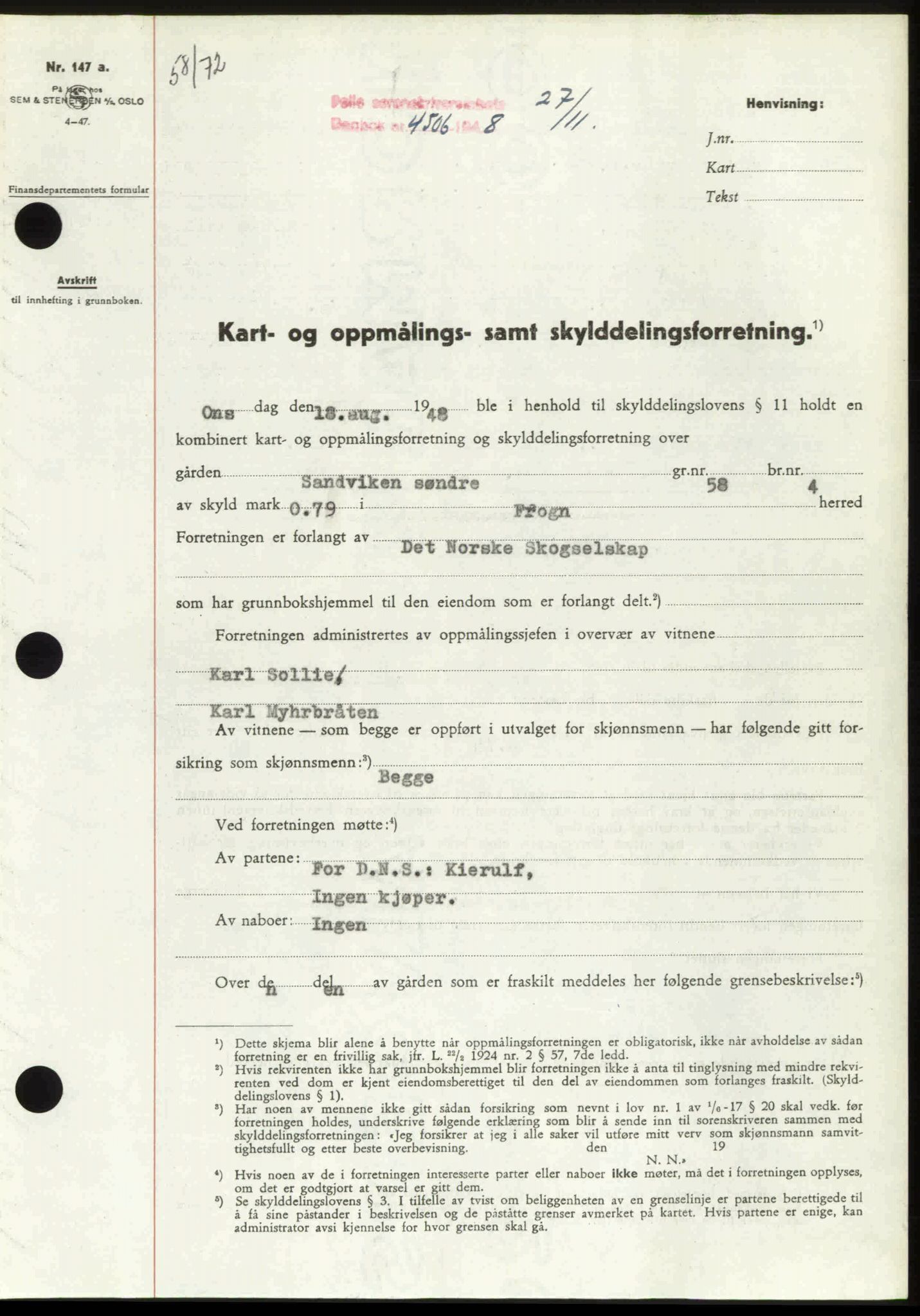 Follo sorenskriveri, SAO/A-10274/G/Ga/Gaa/L0085: Pantebok nr. I 85, 1948-1948, Dagboknr: 4506/1948