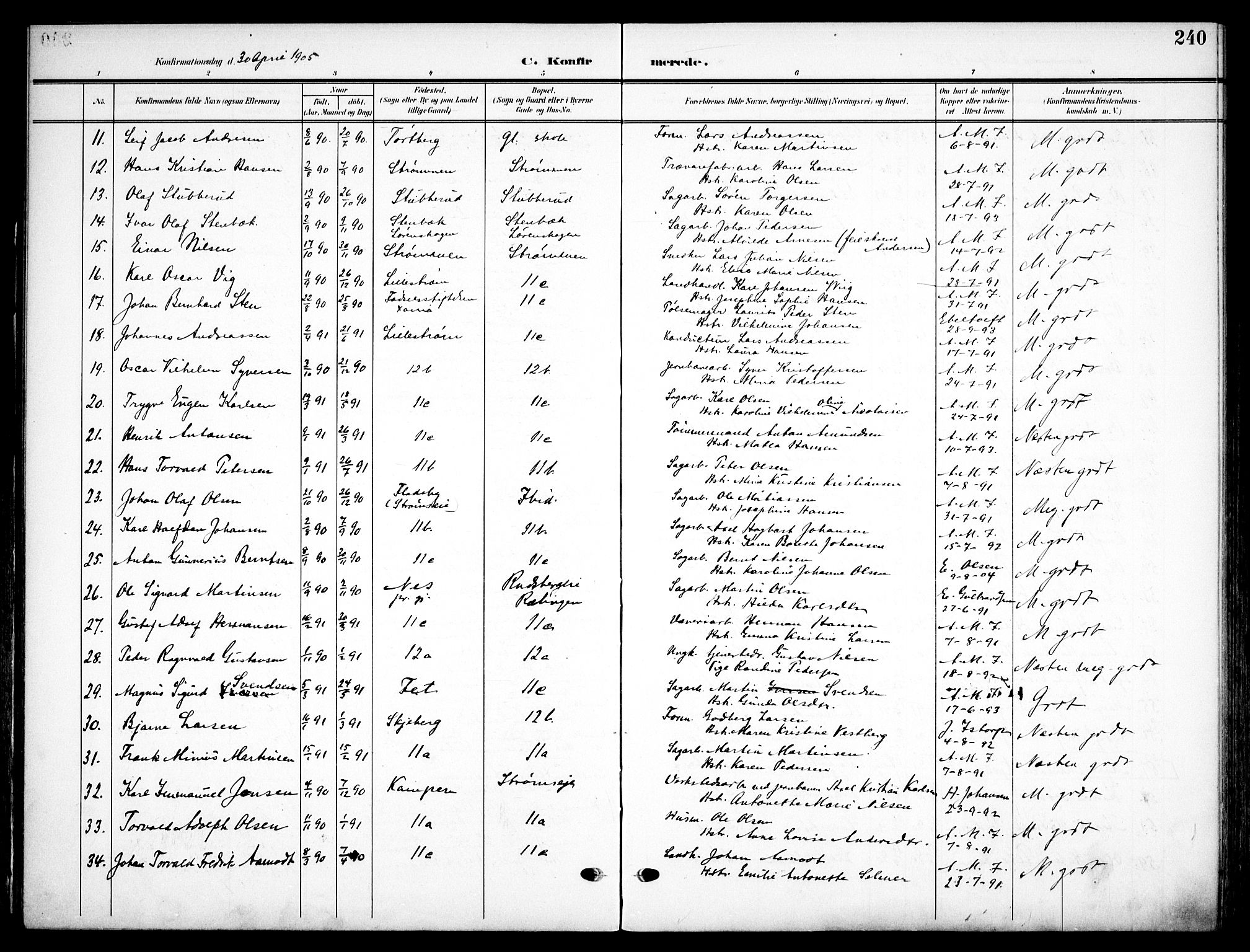Skedsmo prestekontor Kirkebøker, AV/SAO-A-10033a/F/Fa/L0015: Ministerialbok nr. I 15, 1902-1917, s. 240