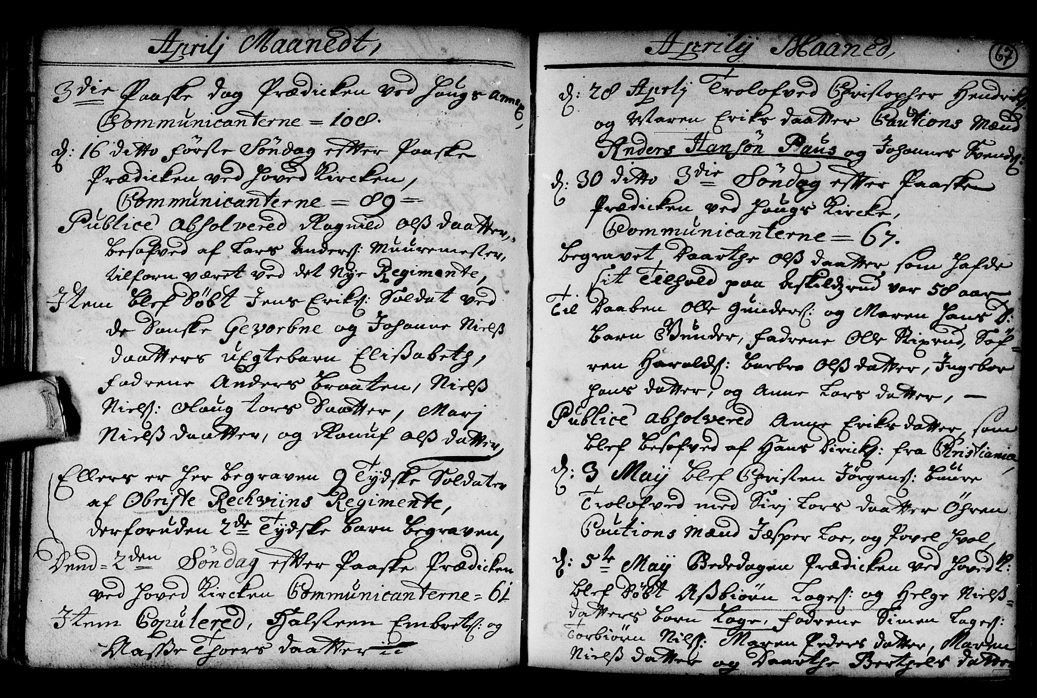 Norderhov kirkebøker, AV/SAKO-A-237/G/Ga/L0001: Klokkerbok nr. I 1, 1717-1725, s. 67