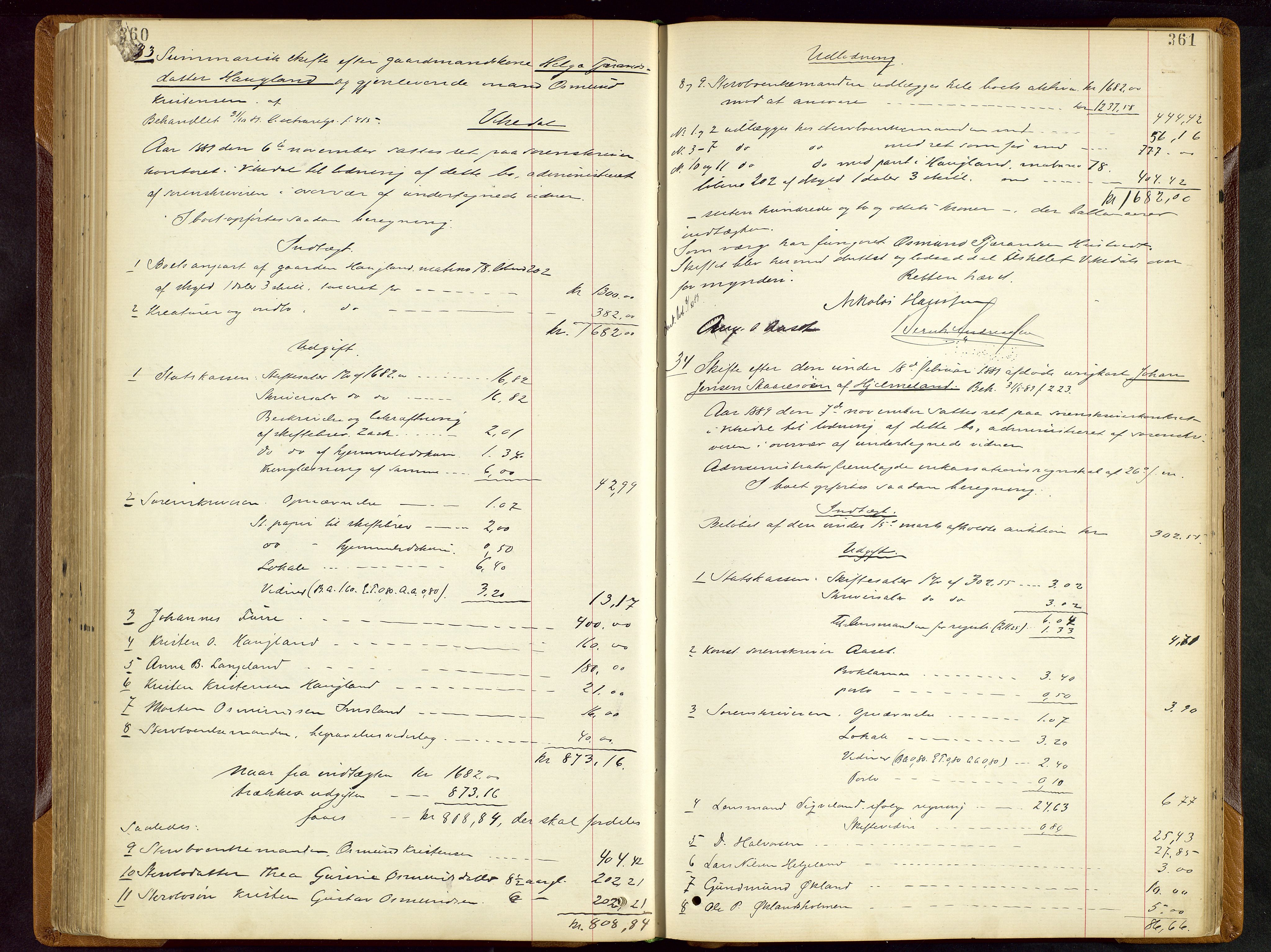 Ryfylke tingrett, AV/SAST-A-100055/001/IV/IVD/L0028: Skifteprotokoll, register i protokollen, 1885-1893, s. 360-361